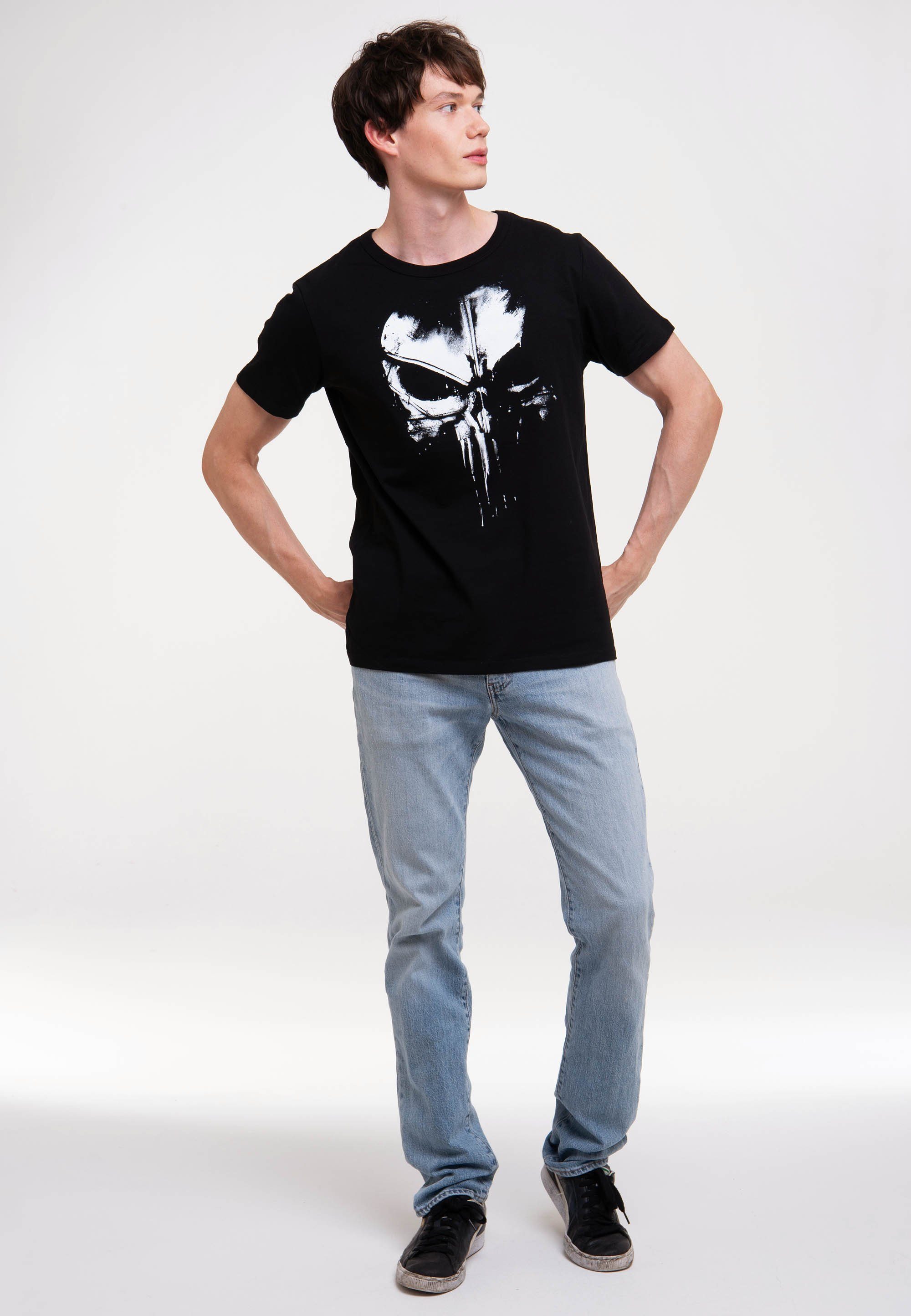 Techno Marvel Print LOGOSHIRT - lizenziertem T-Shirt mit Skull Punisher