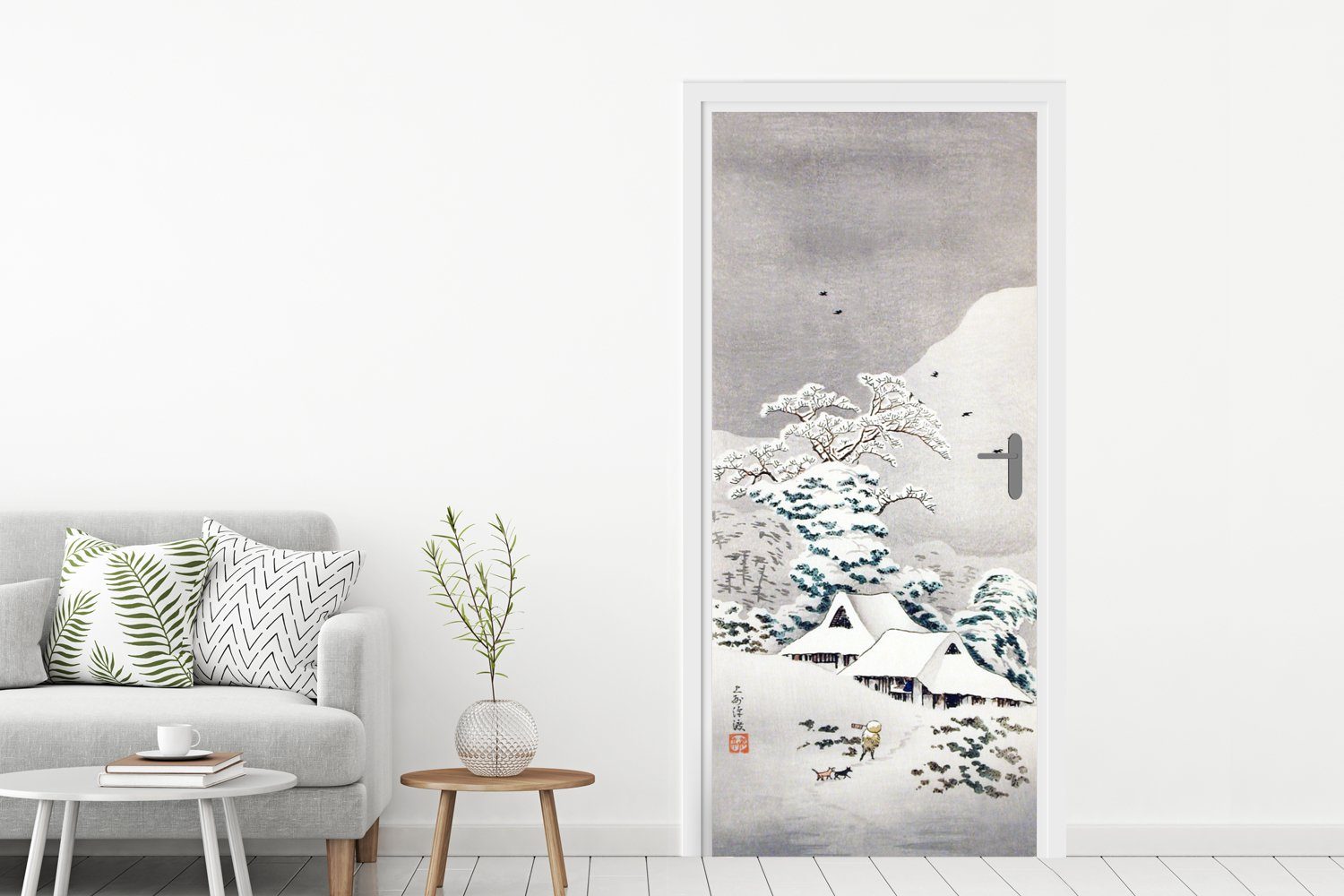 St), Malerei Türtapete Türaufkleber, Tür, Schnee, cm - Fototapete MuchoWow (1 Matt, Japan für 75x205 - bedruckt,