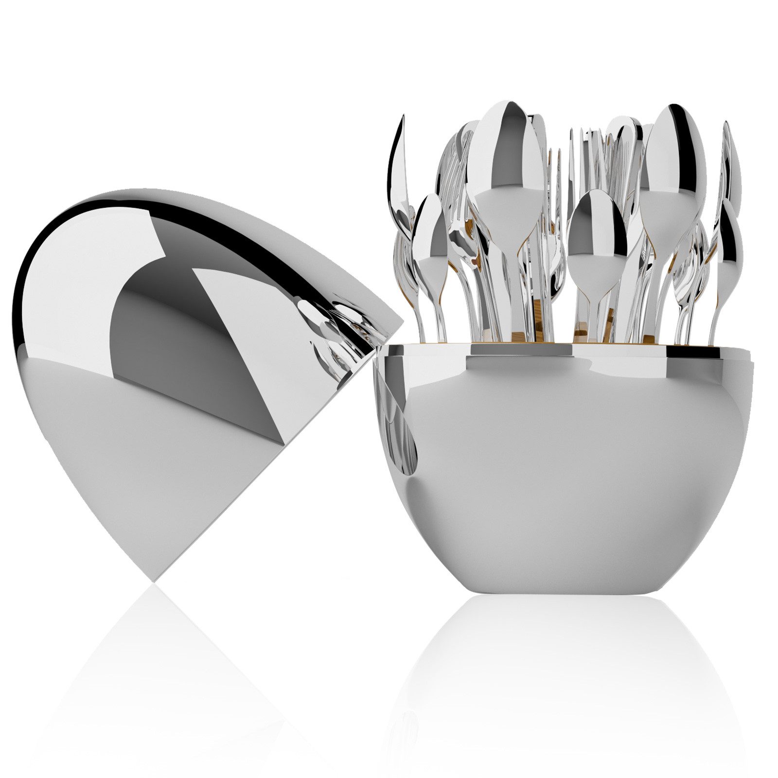 Rhein Beleuchtung Besteck-Set Luxuriöses Edelstahl-Besteckset 24-teilig für 6 Personen, 6 Personen, Mit eiförmiger Kunststoff-Aufbewahrungsbox, perfekt als Geschenk, Zeitloses Design mit ergonomischen Griffen, rostfrei & langlebig