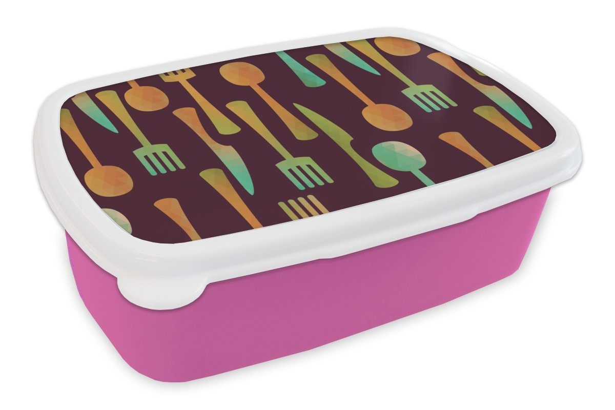 - Kinder, Mädchen, für Kunststoff, (2-tlg), Snackbox, Erwachsene, Küchenutensilien Brotdose Kunststoff Retro, rosa Brotbox - Muster MuchoWow Lunchbox