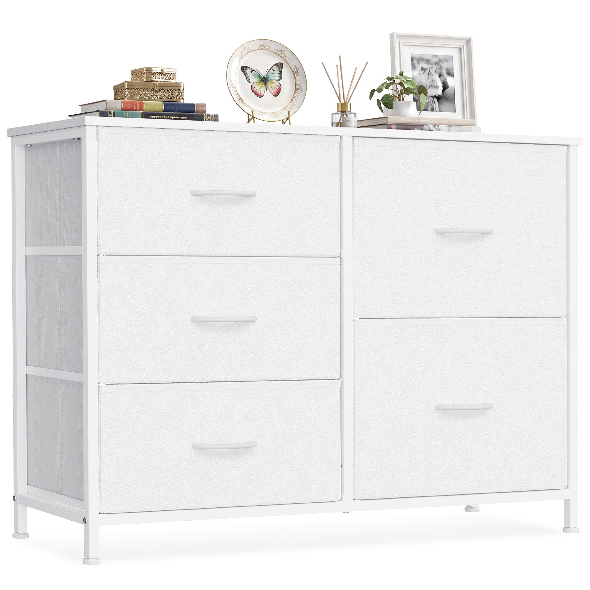 SONGMICS Kommode mit Stoffschubladen, für Schlafzimmer, Wohnzimmer, Flur, Aufbewahrungsschrank mit 5 Schubladen, 98,7 x 30 x 74,7 cm