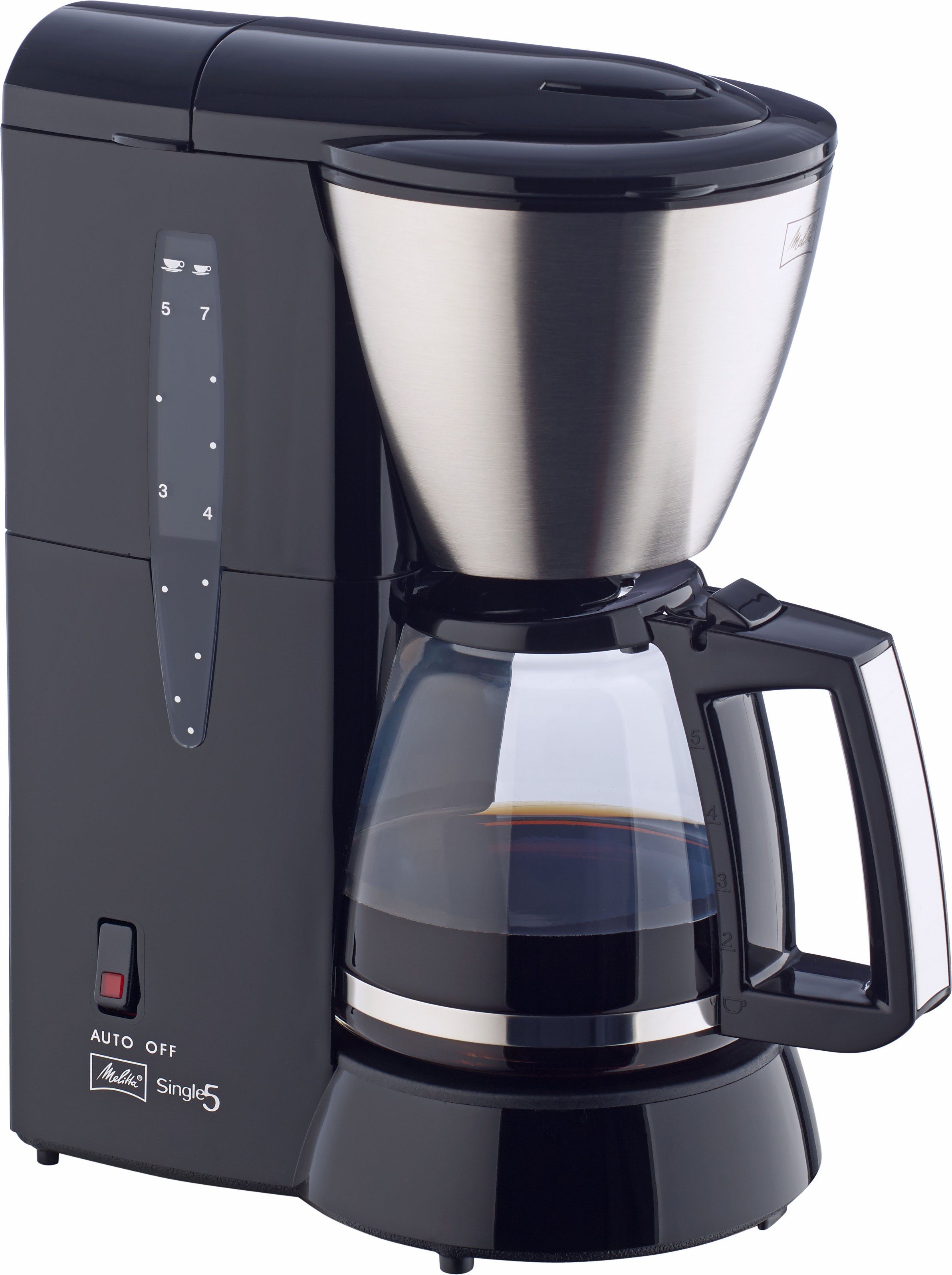 Melitta Filterkaffeemaschine Single 5 M 720 5 Tassen kompakt, 1x2 edelstahlfarben/schwarz
