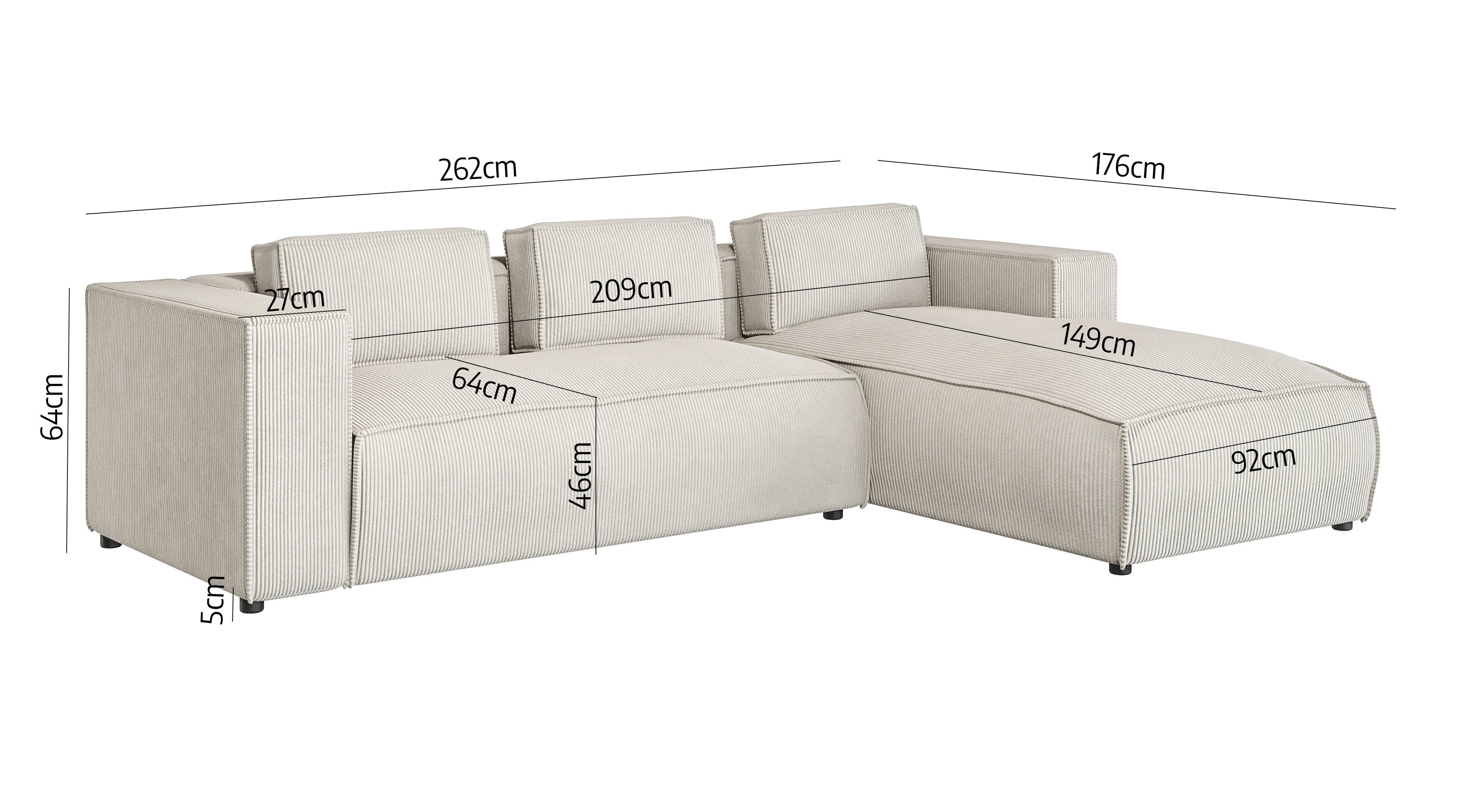 Wellenfederung mit 2 links oder Möbel in rechts mane Beige S-Style Moderner Renne, bestellbar Ecksofa Teile, Optik,