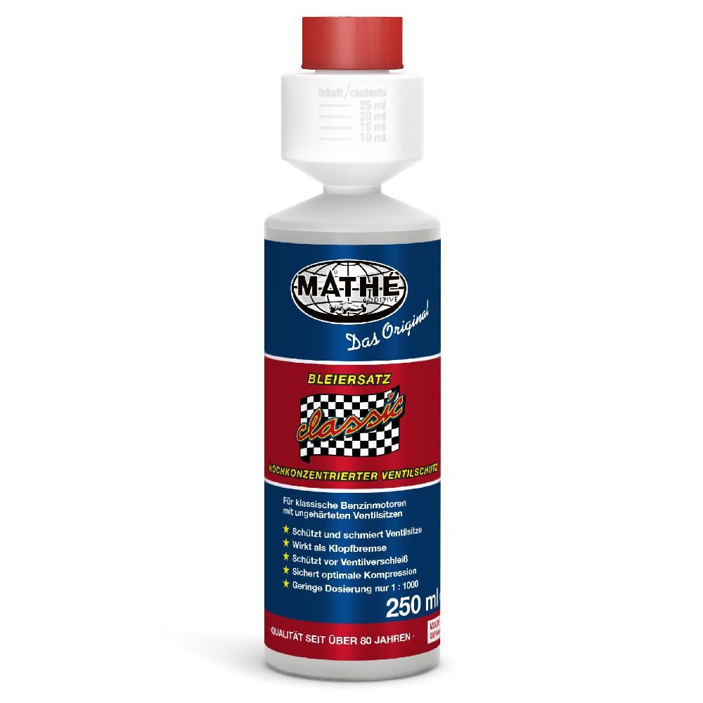MATHY Benzin-Stabilisator MATHÉ Classic Bleiersatz 250 ml, 0,25 l, (1-St) Hochkonzentrierter Ventilschutz, für klassische Benzinmotoren/Oldtimer