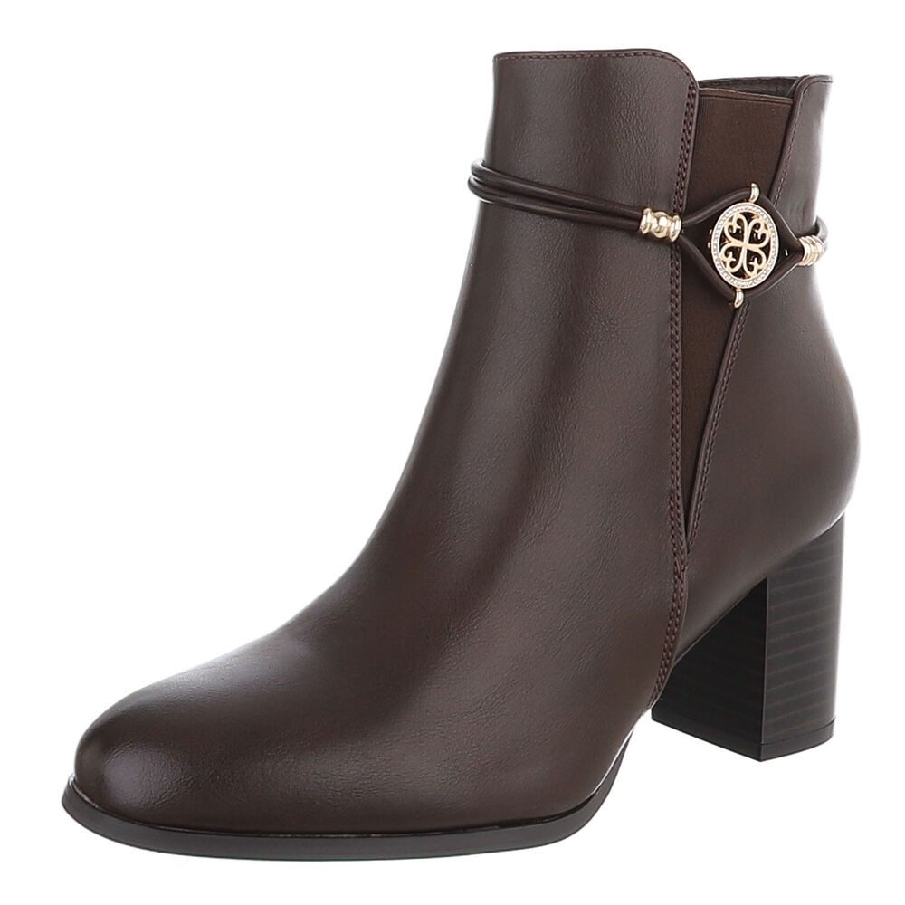 Ital-Design Damen Stiefelette mit Blockabsatz und Zierelement Stiefelette (92497473) Blockabsatz Stiefeletten in Braun
