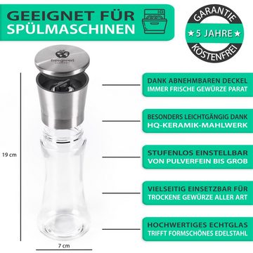 freegreen® Gewürzmühle PREMIUM« Salz und Pfeffermühle 19cm 2er Set + Clean Eating Kochbuch Manuell für ein einzigartig gleichmäßiges Mahlergebnis!, mit verstellbarem Keramik-Mahlwerk und Geschenkverpackung