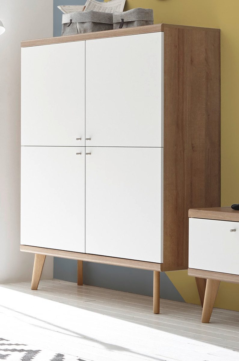 Furn.Design Highboard Helge (Anrichte in weiß und Eiche Riviera, 107 x 134 cm), skandinavisches Design