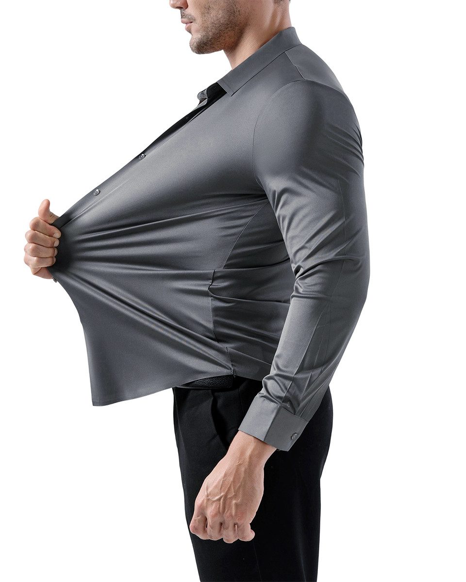Allthemen Businesshemd bügelfrei Langarmhemd Herren hochelastisch Oberhemd Unifarben