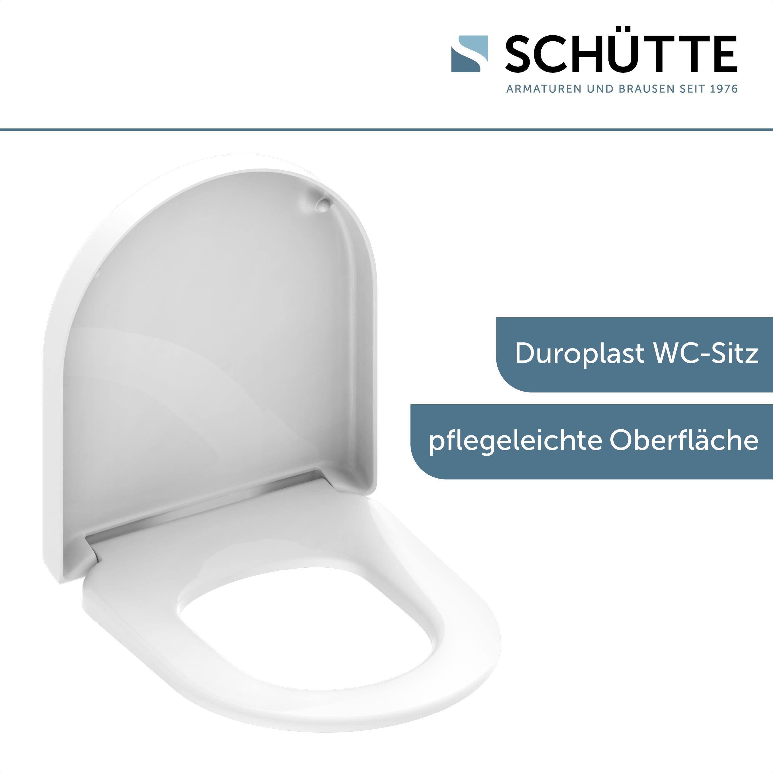 Schütte WC-Sitz Duroplast, WHITE D-Form PRO 2 (WC-Sitz, Befestigungsmaterial, Montageanleitung), mit Absenkautomatik und Schnellverschluss