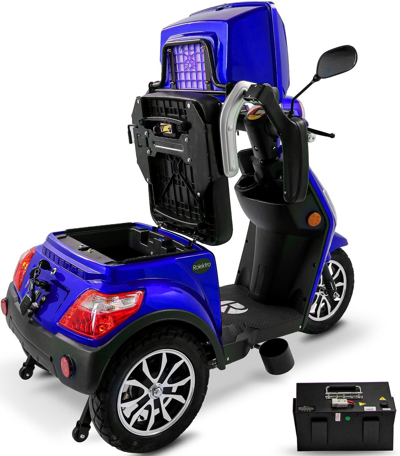 V.3, km/h, W, Rolektro Akku, Topcase) Lithium Elektromobil 25 Rolektro E-Trike (mit blau 25 1000