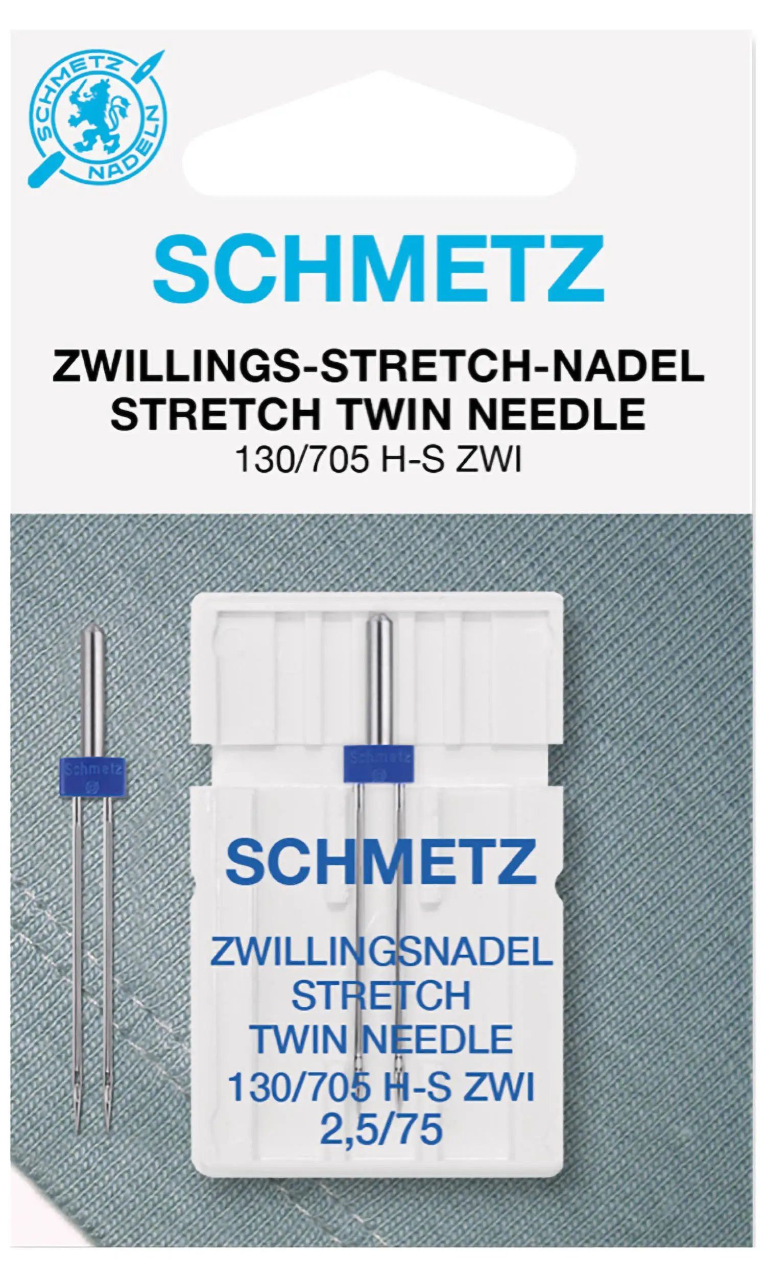 Stofferia Stoff Doppel-Nähmaschinennadel Schmetz 130/705 Stretch 75/2,5 mm, Meterware