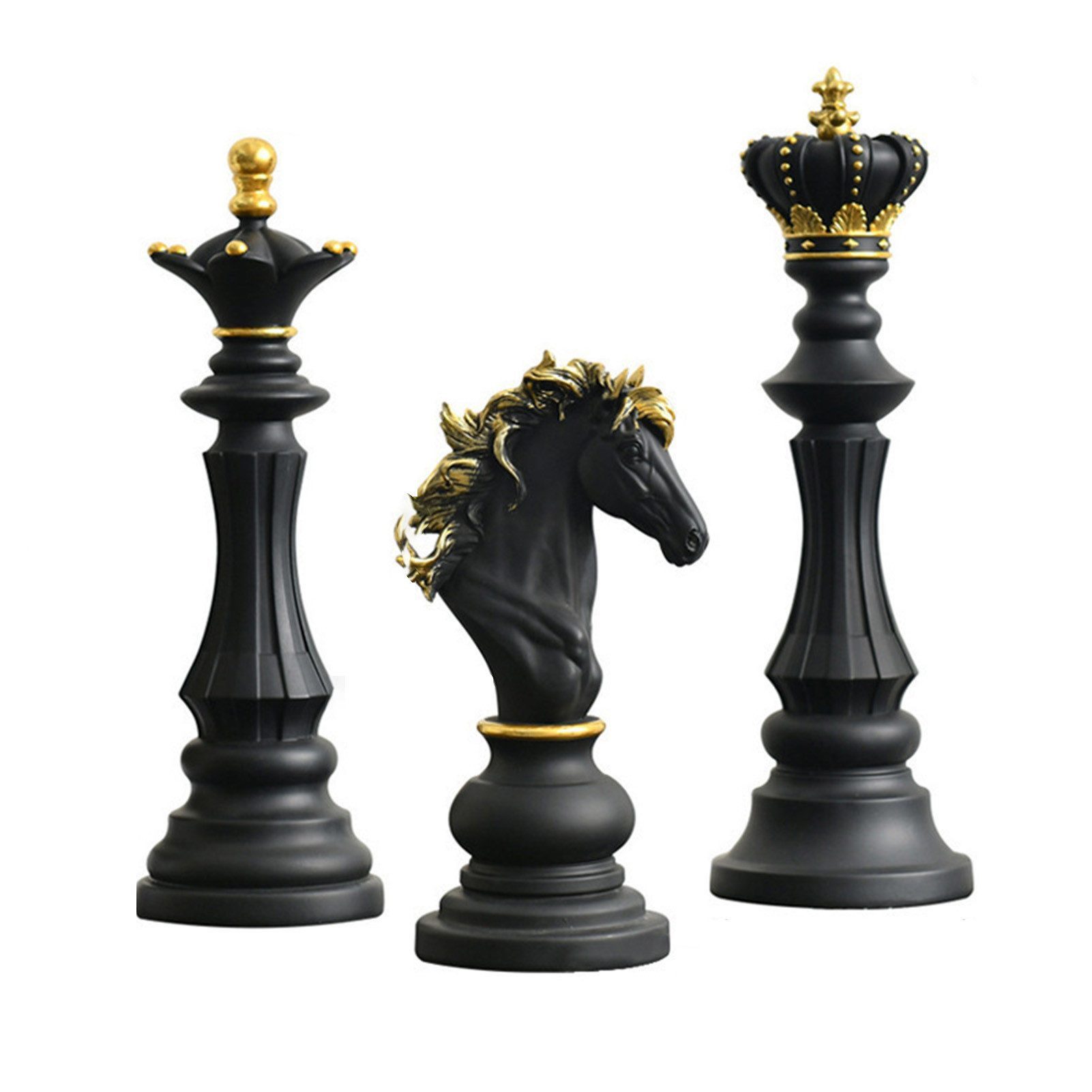 Jumpeak Skulptur skulptur deko,Skulpturen,Schachfiguren,Dreiteiliges Schachset (König, Königin und Springer Schachspiel (3-teilig), Harzdekoration,dekoration wohnzimmer,dekoration schlafzimmer,2 Farben