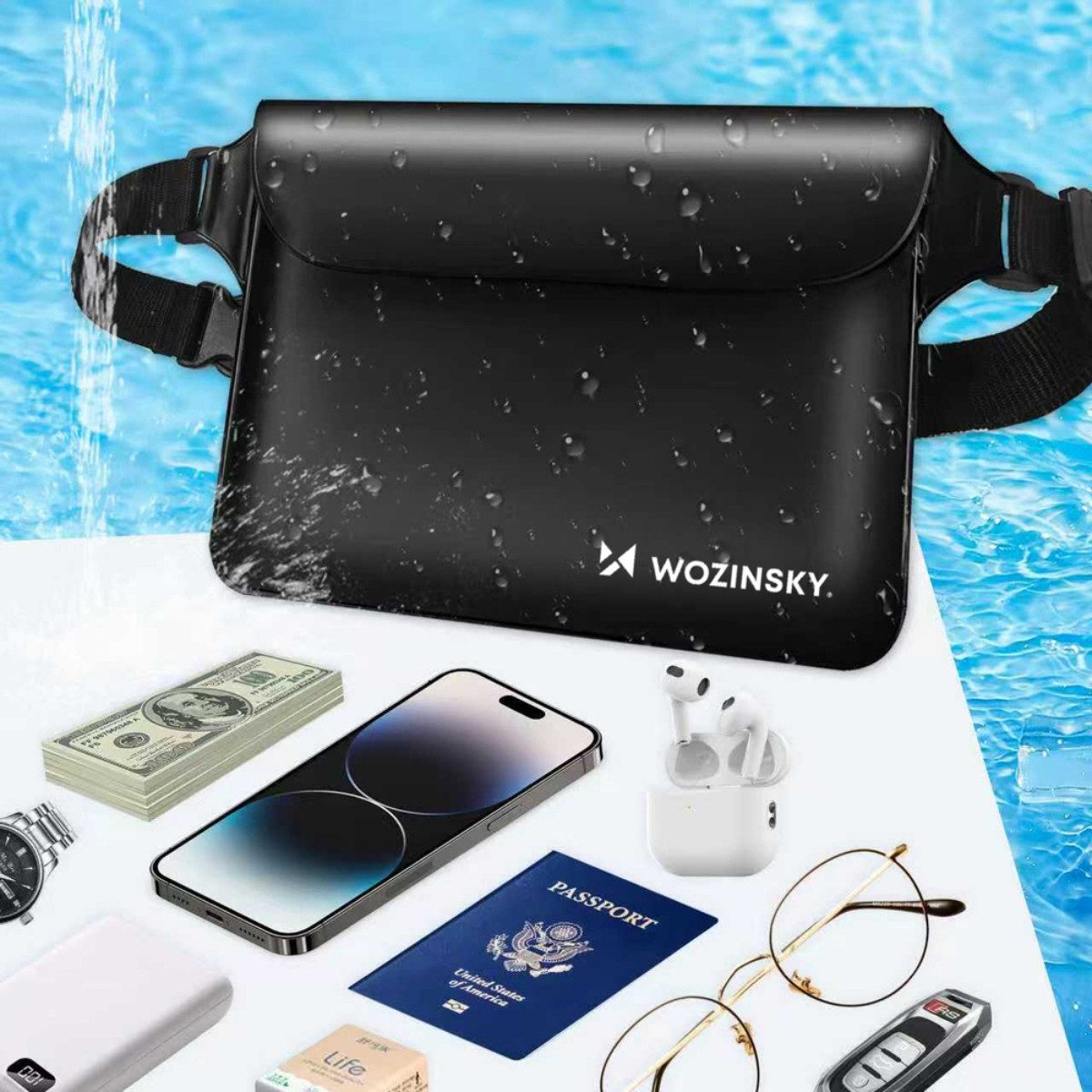Wozinsky Bauchtasche WWS-01, Wasserdichte Bauchtasche 0,3 mm PVC kompakt mit PP Gurt
