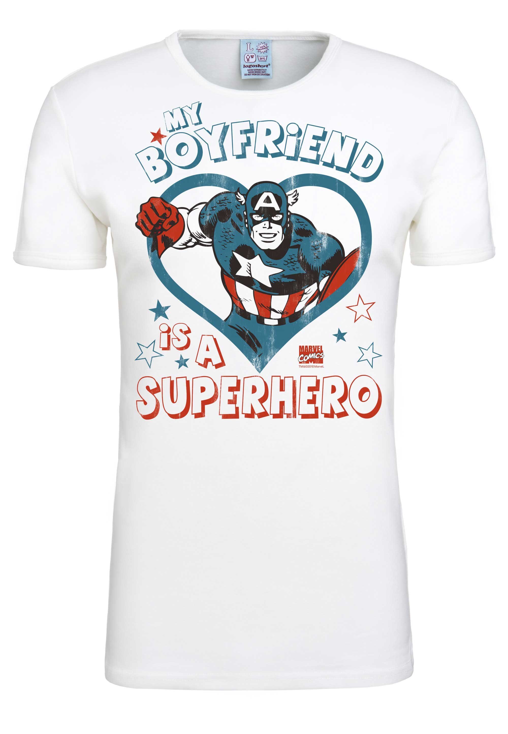 T-Shirt mit Captain LOGOSHIRT Boyfriend Captain - Marvel America-Frontprint - America