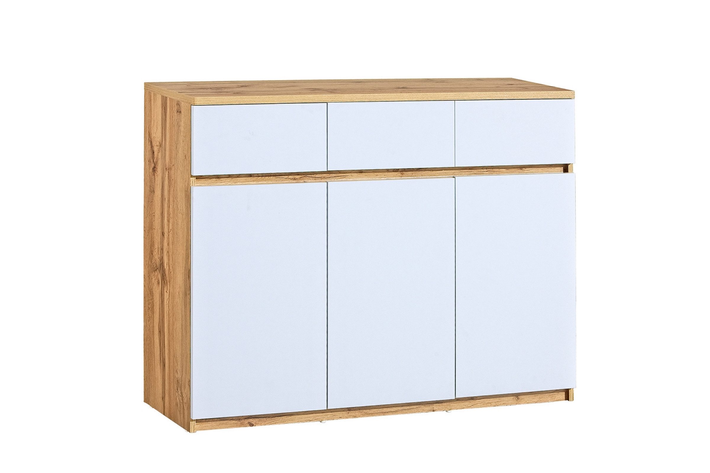 Deine Möbel 24 Kommode ARCO 06 Kinderkommode Kinderzimmer Jugendzimmer 120 cm breit (Set, 3 St., Sideboard), Weiß Matt Eiche Wotan Wohnzimmer
