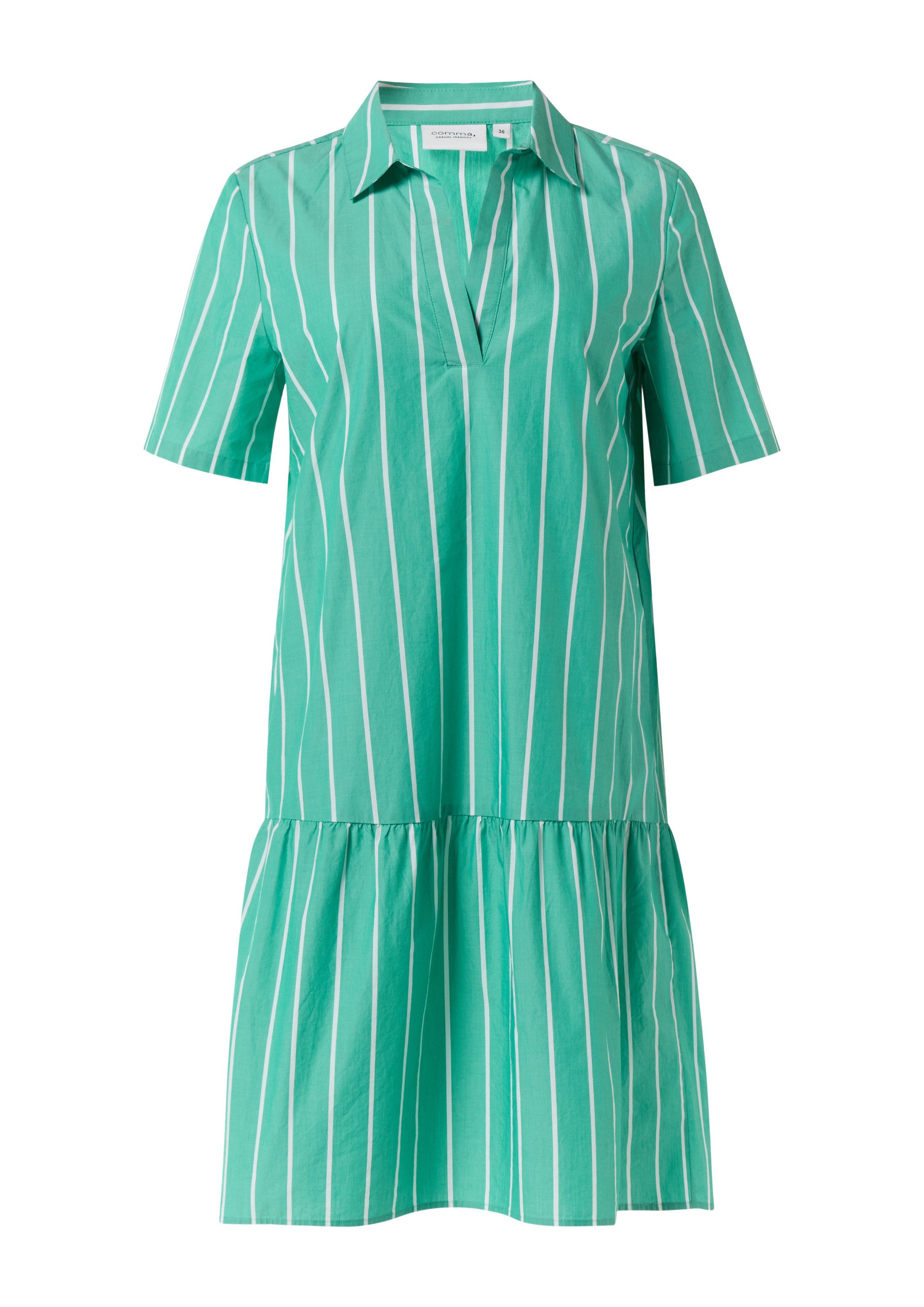 comma Minikleid Kleid Baumwoll-Kleid mit Volant-Saum und Hemdkragen