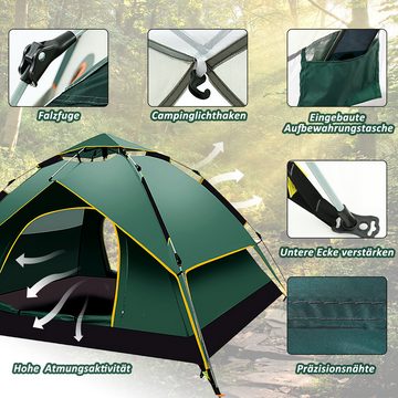 CALIYO Wurfzelt Camping Zelt Automatisches Sofortzelt 2-3 Personen Pop Up Zelt, (1 tlg), Doppelschicht Winddichte Ultraleichte Kuppelzelt UV Schutz