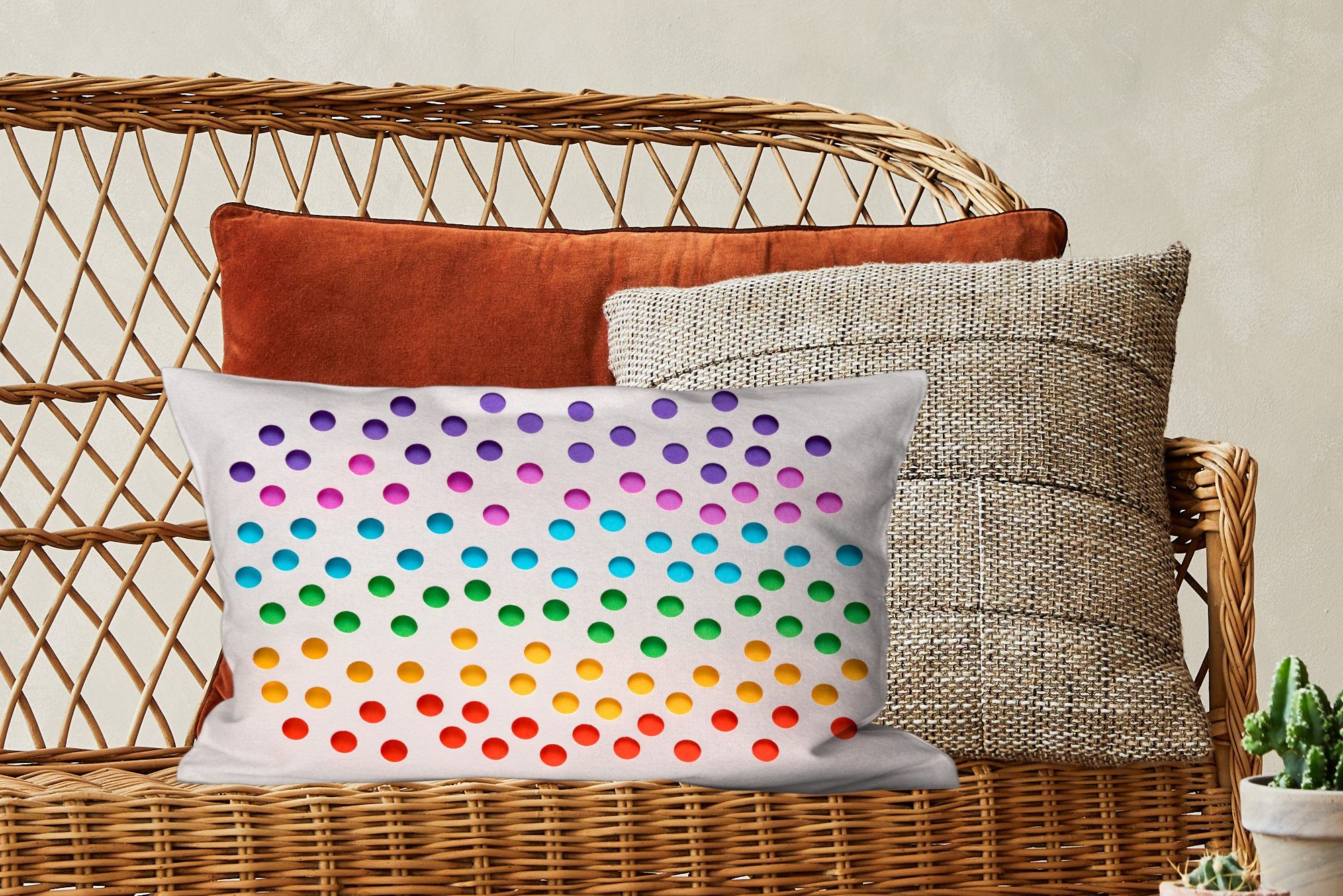 Dekokissen Papier, mit Wohzimmer Dekoration, Dekokissen Regenbogenfarbene Löcher in weißem Zierkissen, MuchoWow Schlafzimmer Füllung,