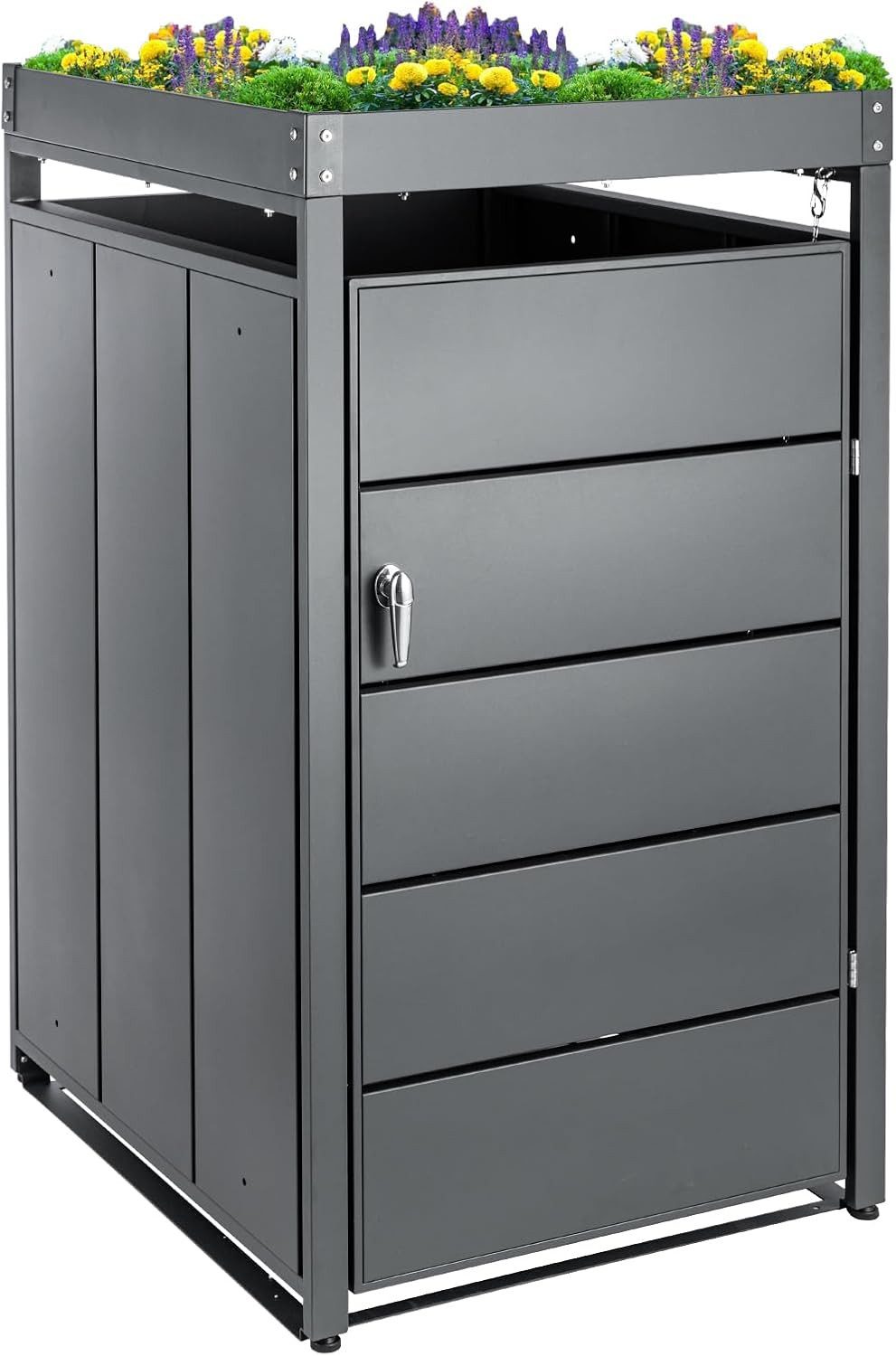 Youyijia Mülltonnenbox Mülltonnenbox für 240L Tonnen (Ganz in Schwarz Mit Pflanzdach, 1)