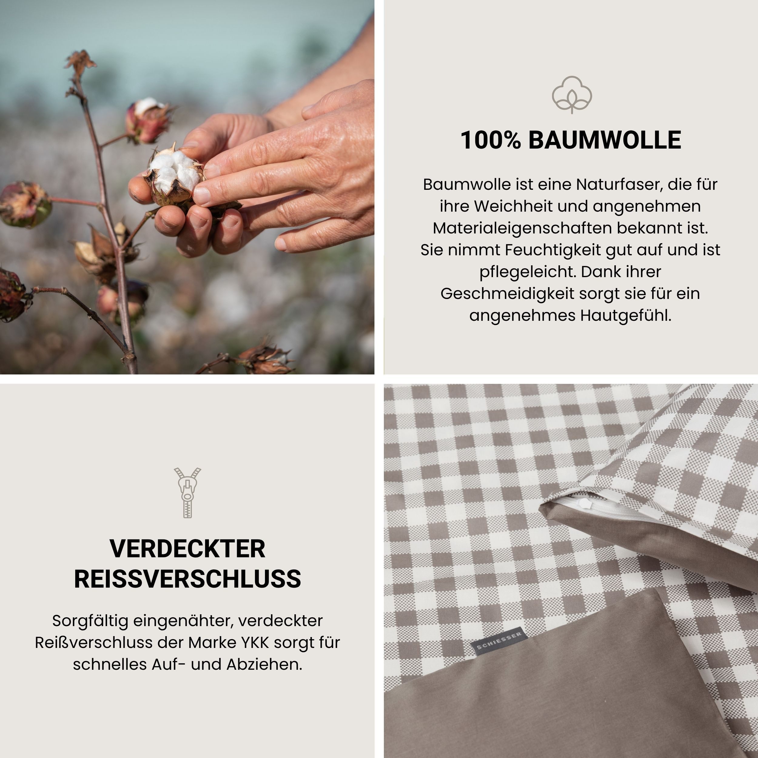 Schiesser Wendebettwäsche Vichy aus weicher Baumwolle mit Karos, Renforcé, 2 teilig, OEKO-TEX® MADE IN GREEN – Bild 3 von 5