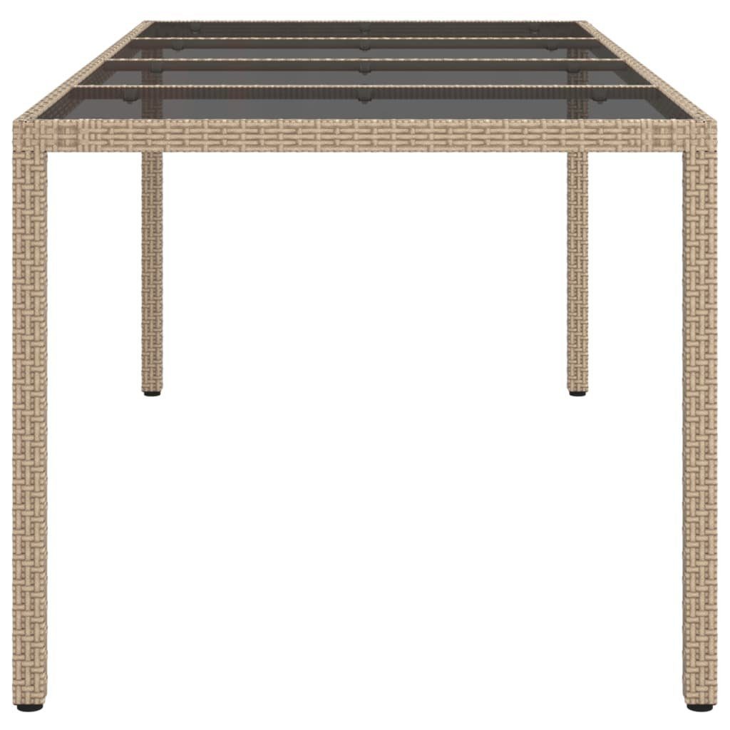 vidaXL Gartentisch Beige Glas (1-St) Rattan Gartentisch Beige Poly cm Beige Gehärtetes | 190x90x75 und