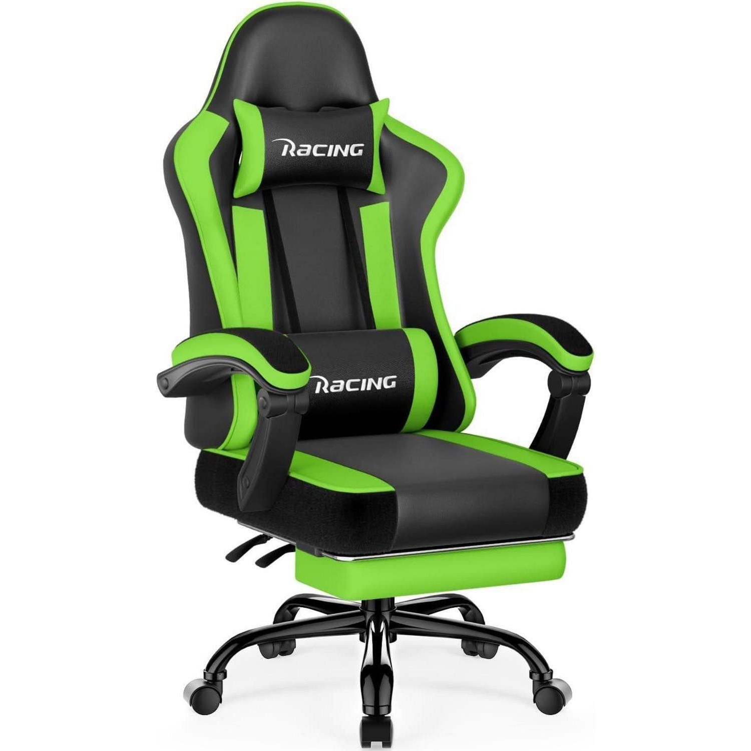 Gaming Chair Ergonomischer Gaming Stuhl mit verstellbaren Kissen und Fußstütze bis