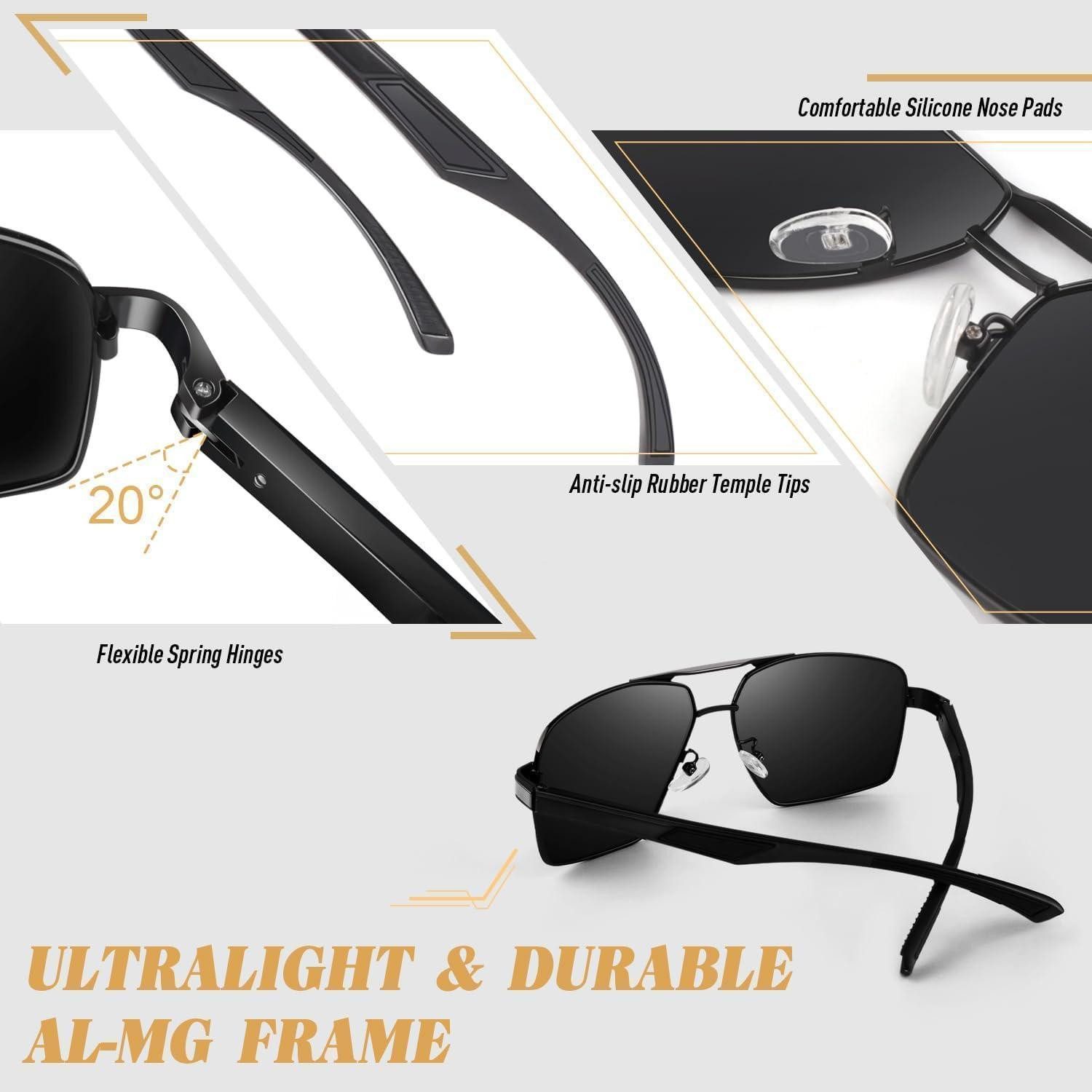 LuxusKollektion Pilotenbrille Pilotenbrille Herren Polarisiert Al-Mg UV400 Schutz mit Etui