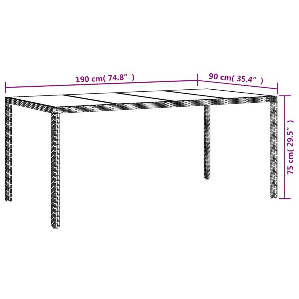 vidaXL Gartentisch Beige Glas (1-St) Rattan Gartentisch Beige Poly cm Beige Gehärtetes | 190x90x75 und