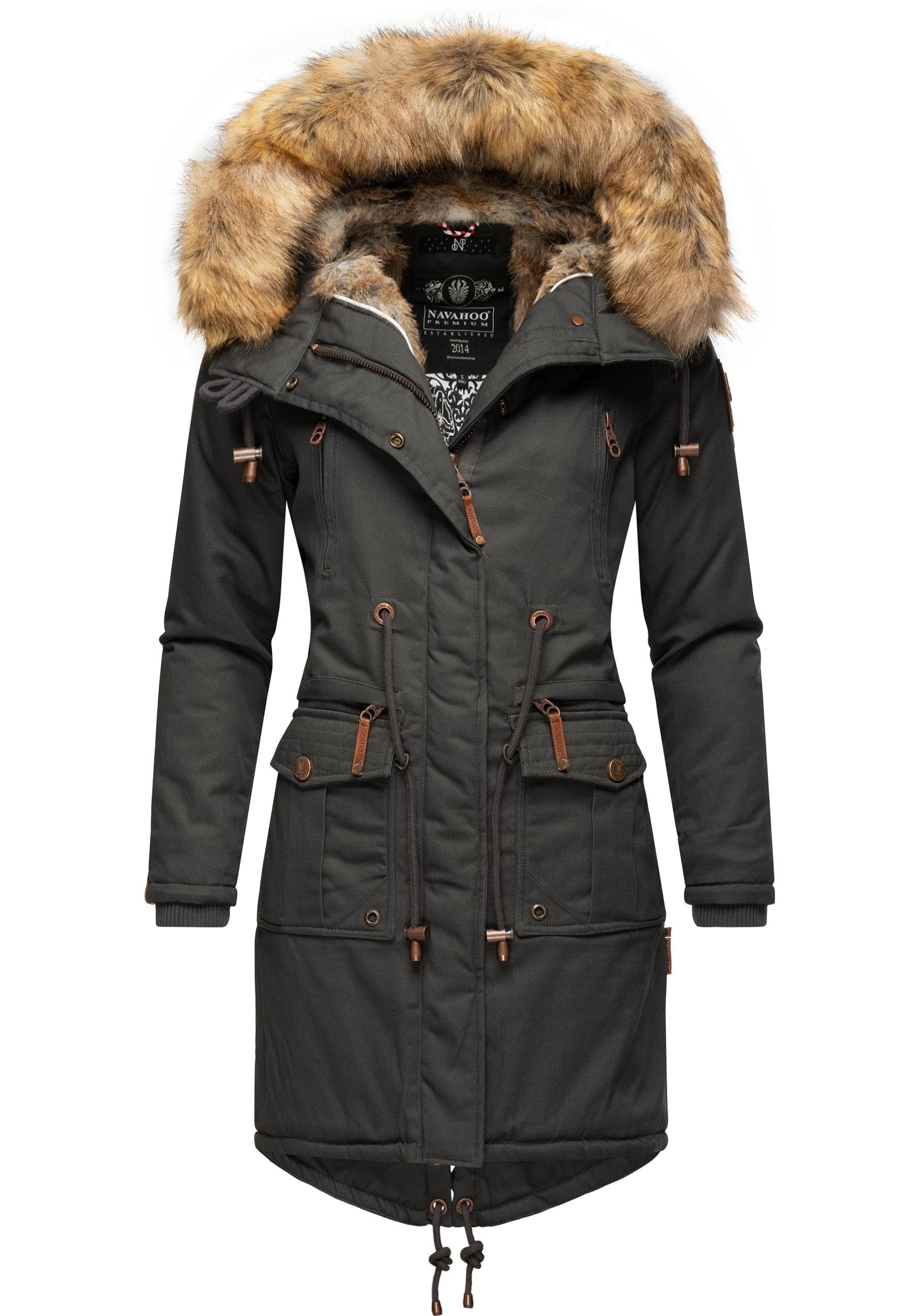 mit Navahoo Kunstfell Rosinchen anthrazit Winter Damen Wintermantel Baumwollparka stylischer