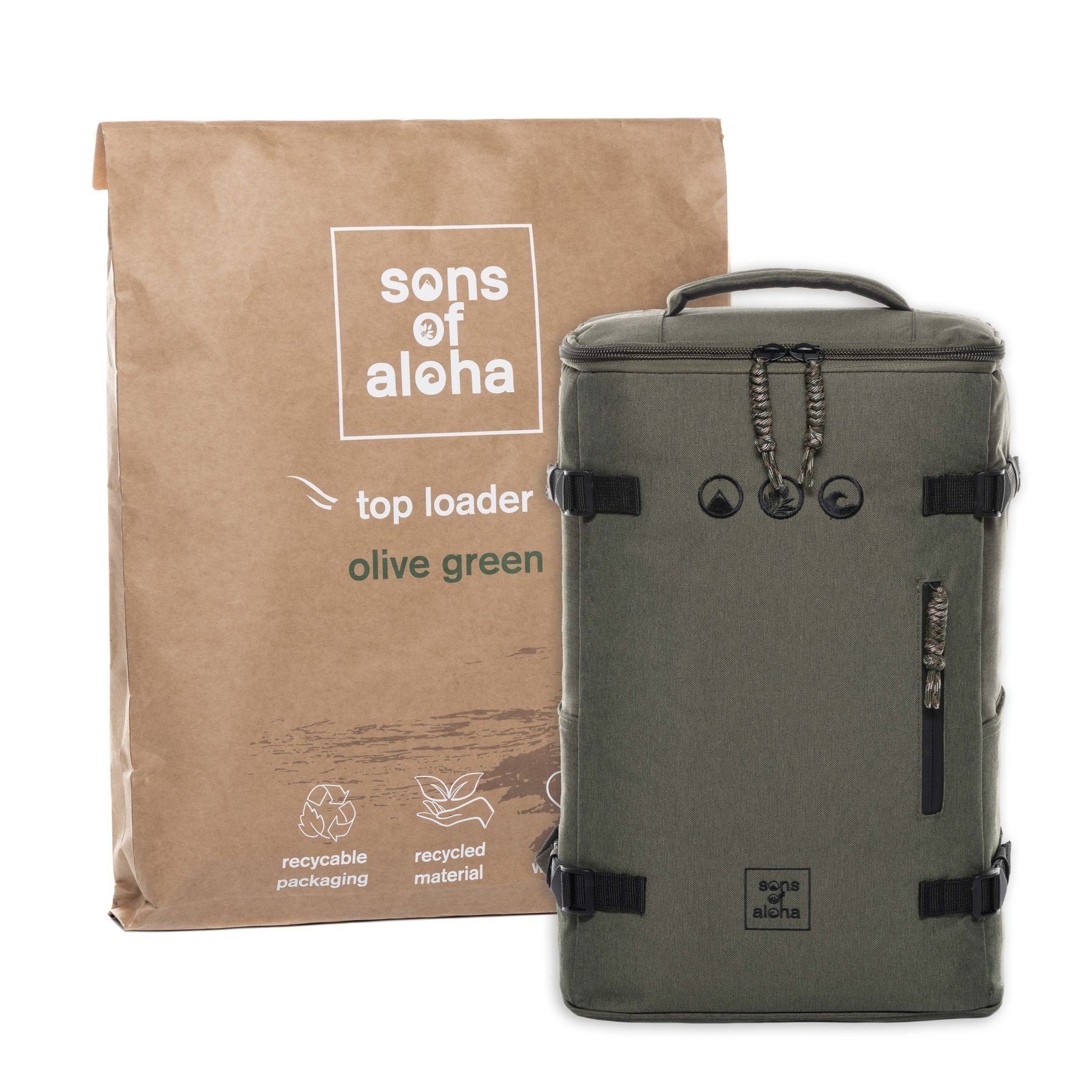 SONS OF ALOHA Rucksack Laptopfach KOLOA, recyceltem Sport-Tasche XL Plastik, XL Top-Loader aus Tagesrucksack