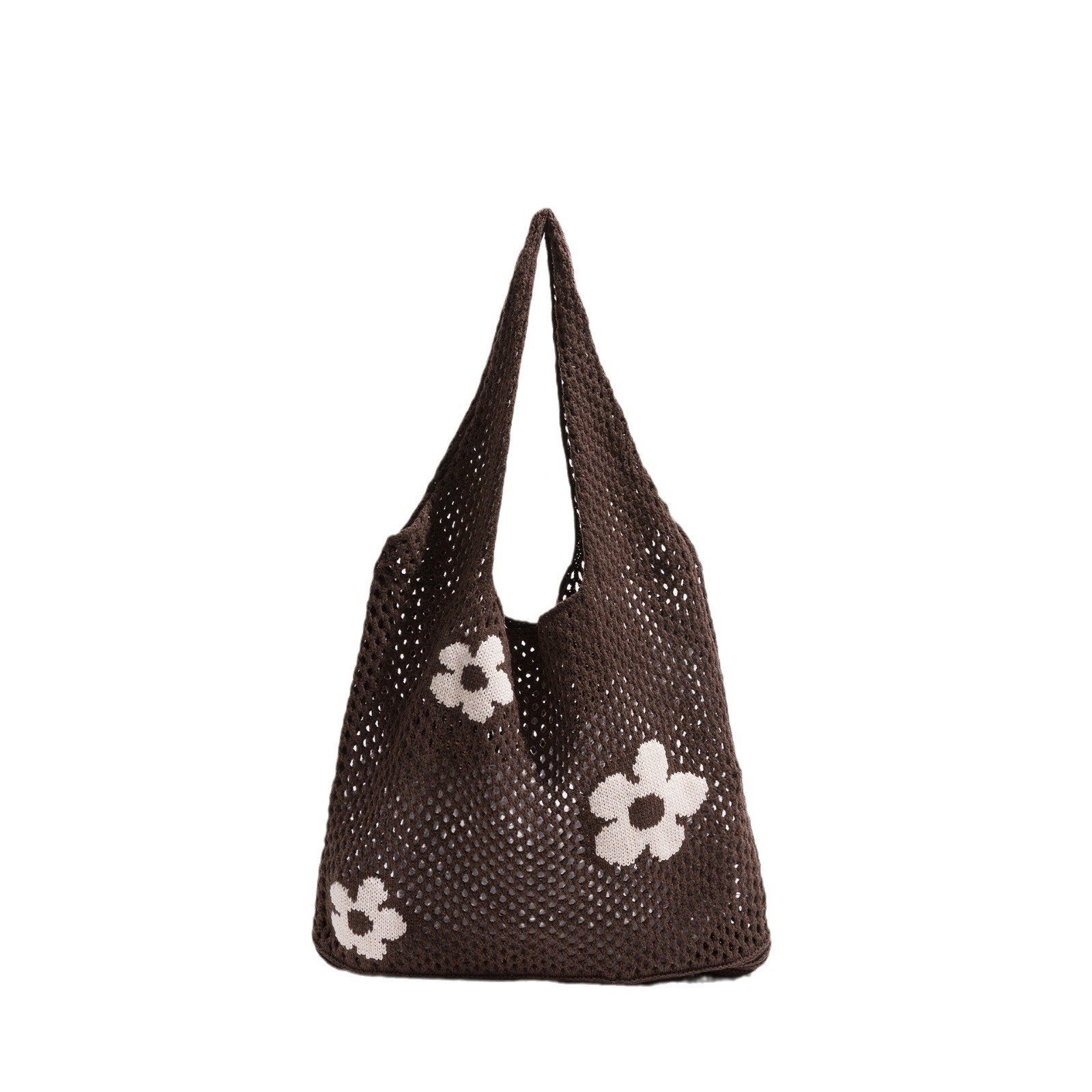 Zaewry Schultertasche Gestrickte Schultertasche mit Blumenmuster, gehäkelte Tote Bag, Strandtasche, geflochtene Schultertasche, Einkaufstasche