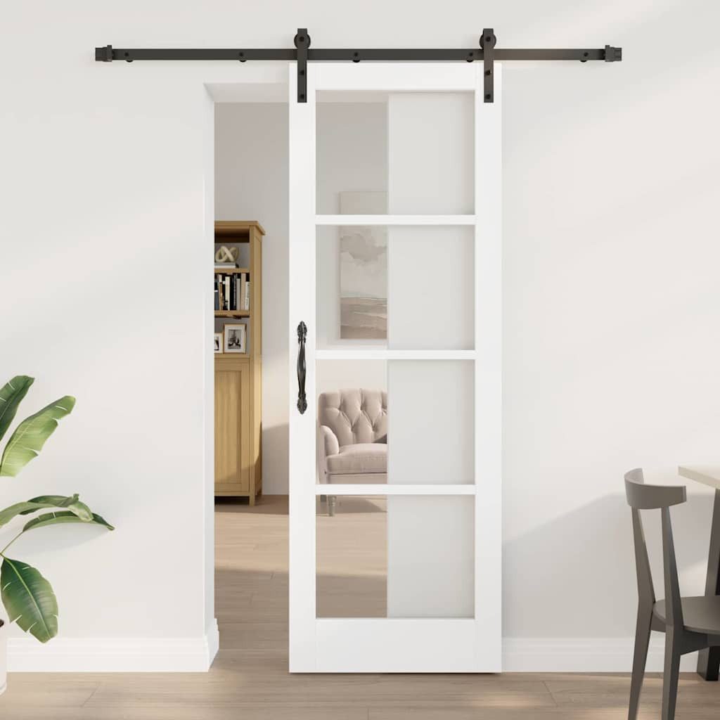vidaXL Zimmertür Schiebetür mit Hardware-Set ORKDALWeiß Massivholz Glas
