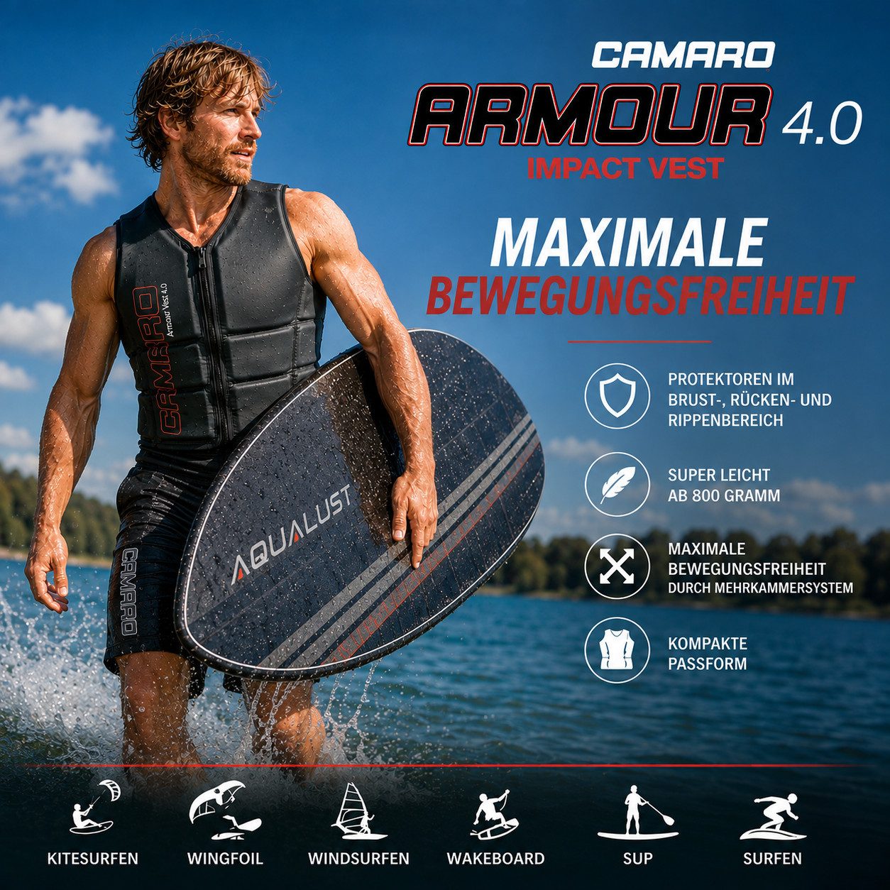 Camaro Schwimmweste Camaro ARMOUR 4.0 Neopren Weste Prallschutz Oberteil Wakeboard Kite – Bild 3 von 5