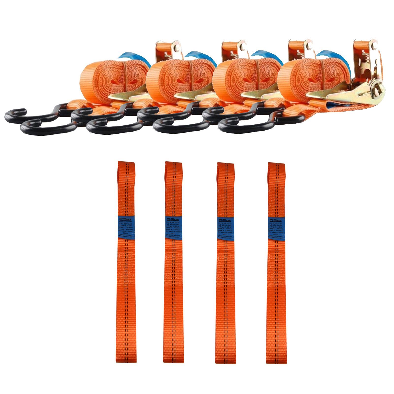 Spanngurt 4 Gurtschlaufen Doppelschlaufe + 4 Spanngurte Motorradspanngurt Mopped