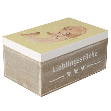 Mr. & Mrs. Panda Dekokiste 19 x 12 cm Robbe Liegen - Gelb Pastell - Geschenk, Schatulle, Schatzk (1 St), Hochwertiges Holzfaser