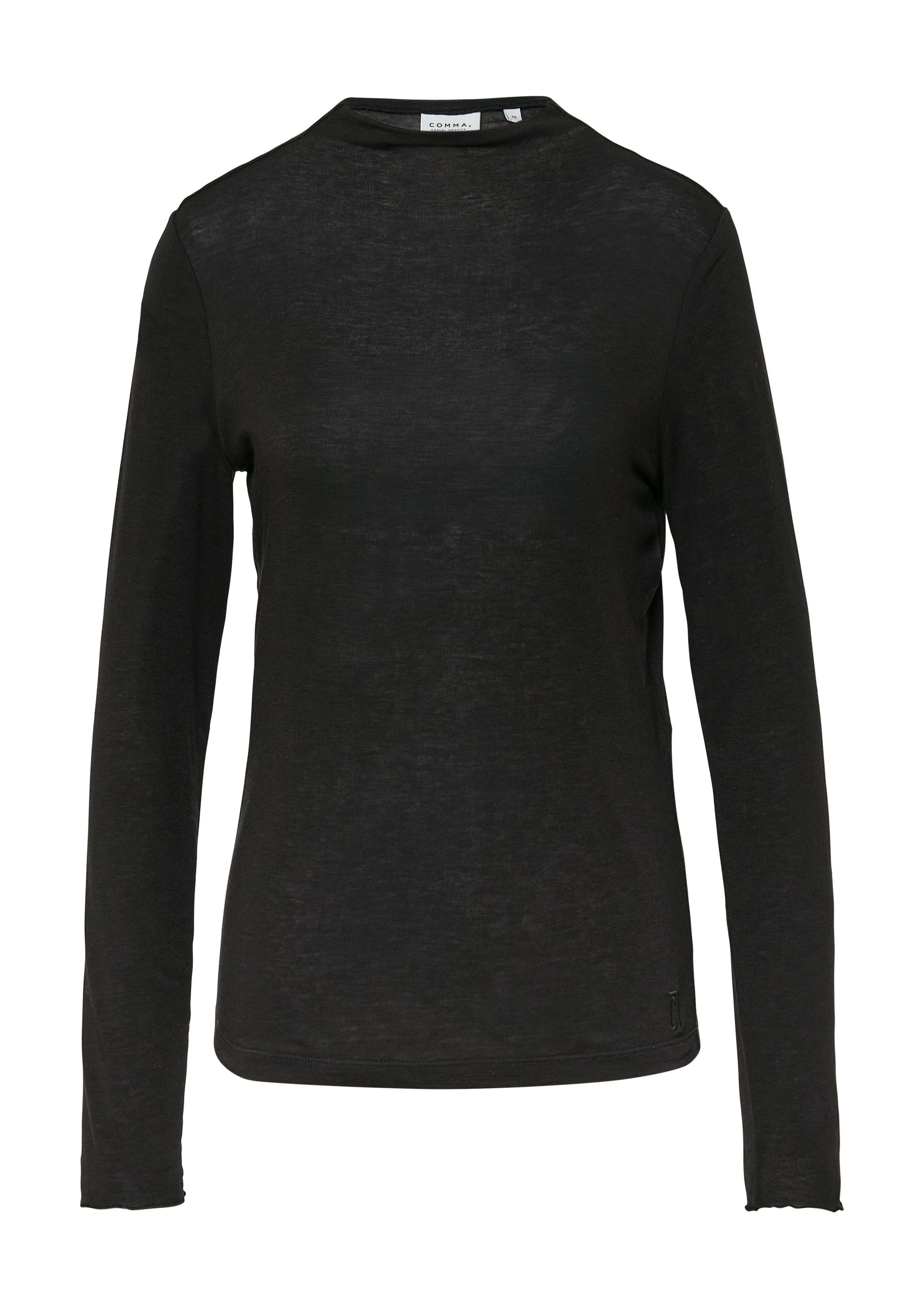 comma casual identity Langarmshirt semitransparente Optik hoher Rundhalsausschnitt, casual, slim fit, mit Wolle