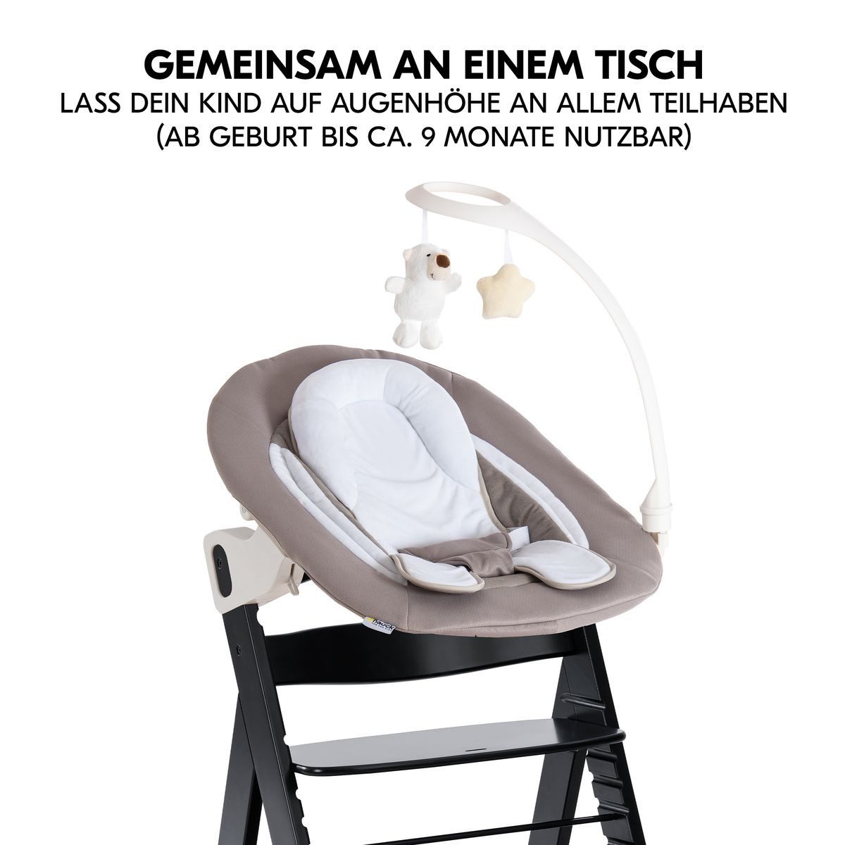 Hauck Hochstuhl Alpha Plus Black Newborn Set Deluxe, Holz Babystuhl ab Geburt inkl. Aufsatz für Neugeborene & Sitzauflage – Bild 4 von 5
