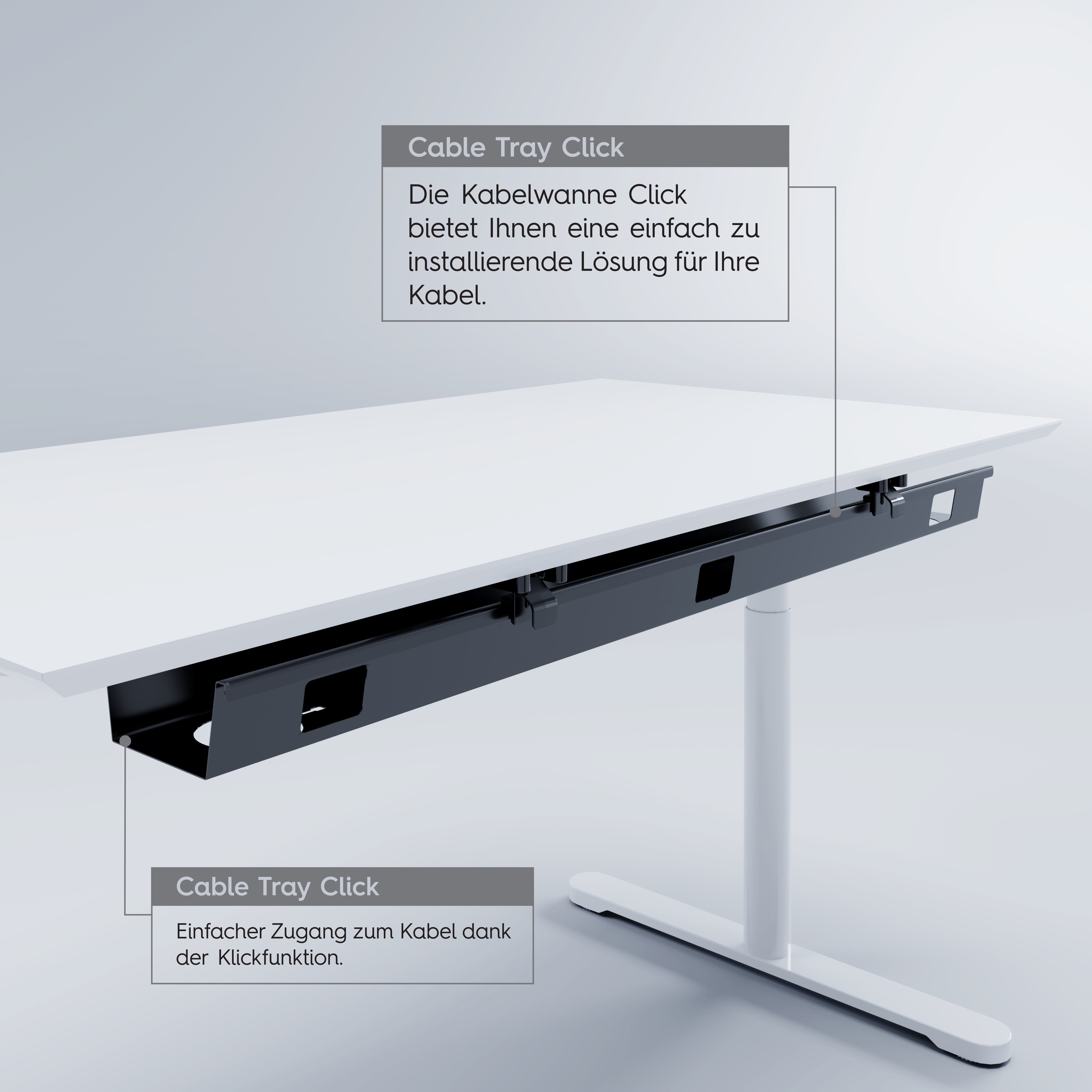 Actiforce Kabelkanal CLICK - Beidseitig Abklappbar 1200mm breit (Kabelwanne für Schreibtische 120cm, Kabelmanagement, beidseitig Abklappbar, zusätzichem Stauraum für Kabel), zur Befestigung unterhalb der Arbeitsplatte