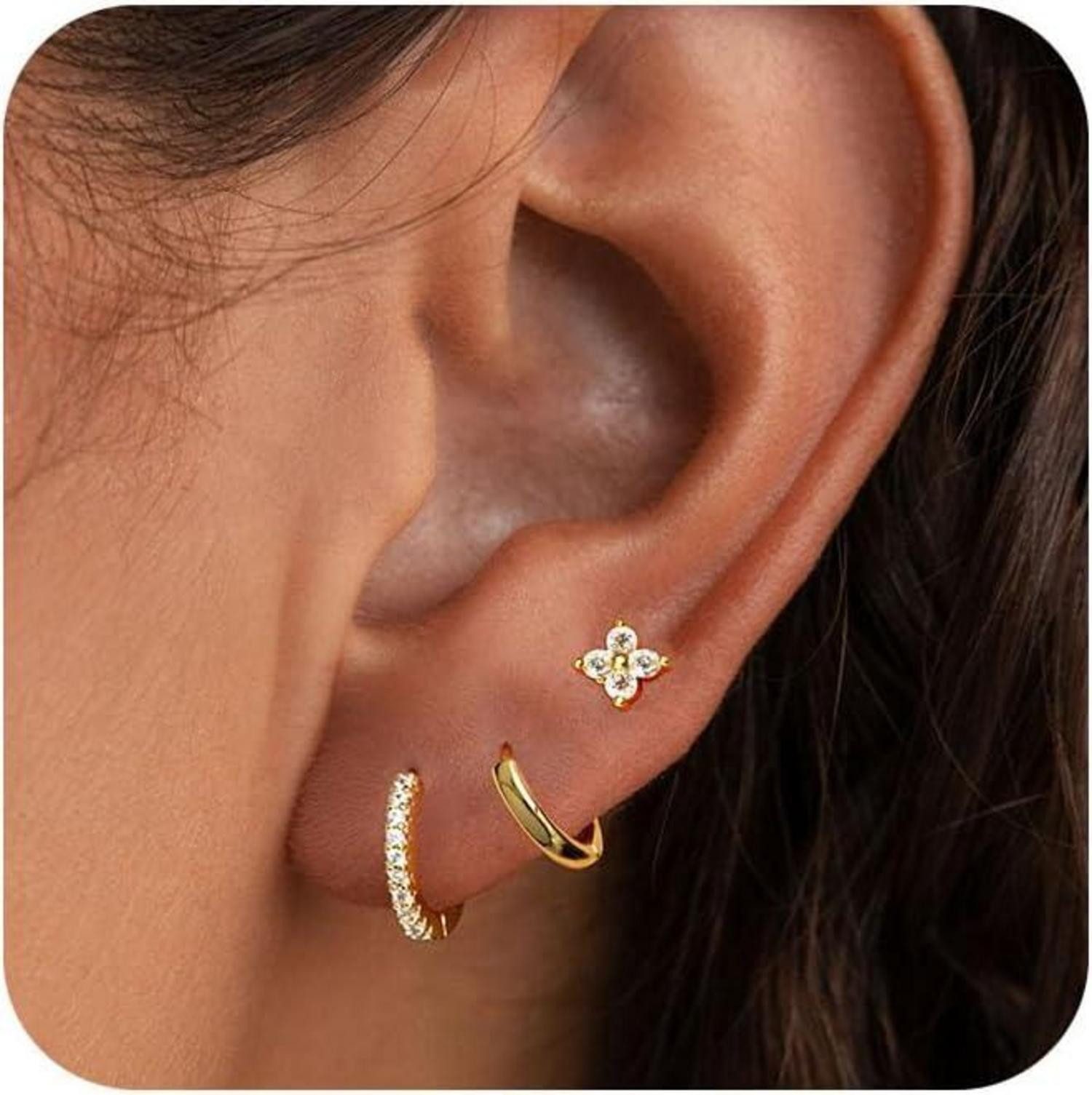 Ohrring und Ketten Set Ohrringe Silber 925 14K Vergoldet Damen Creolen Ohrstecker Zirkonia