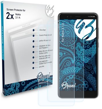 Bruni Schutzfolie Glasklare Displayschutzfolie für Nokia 3.1 A, (2 Folien), praktisch unsichtbar