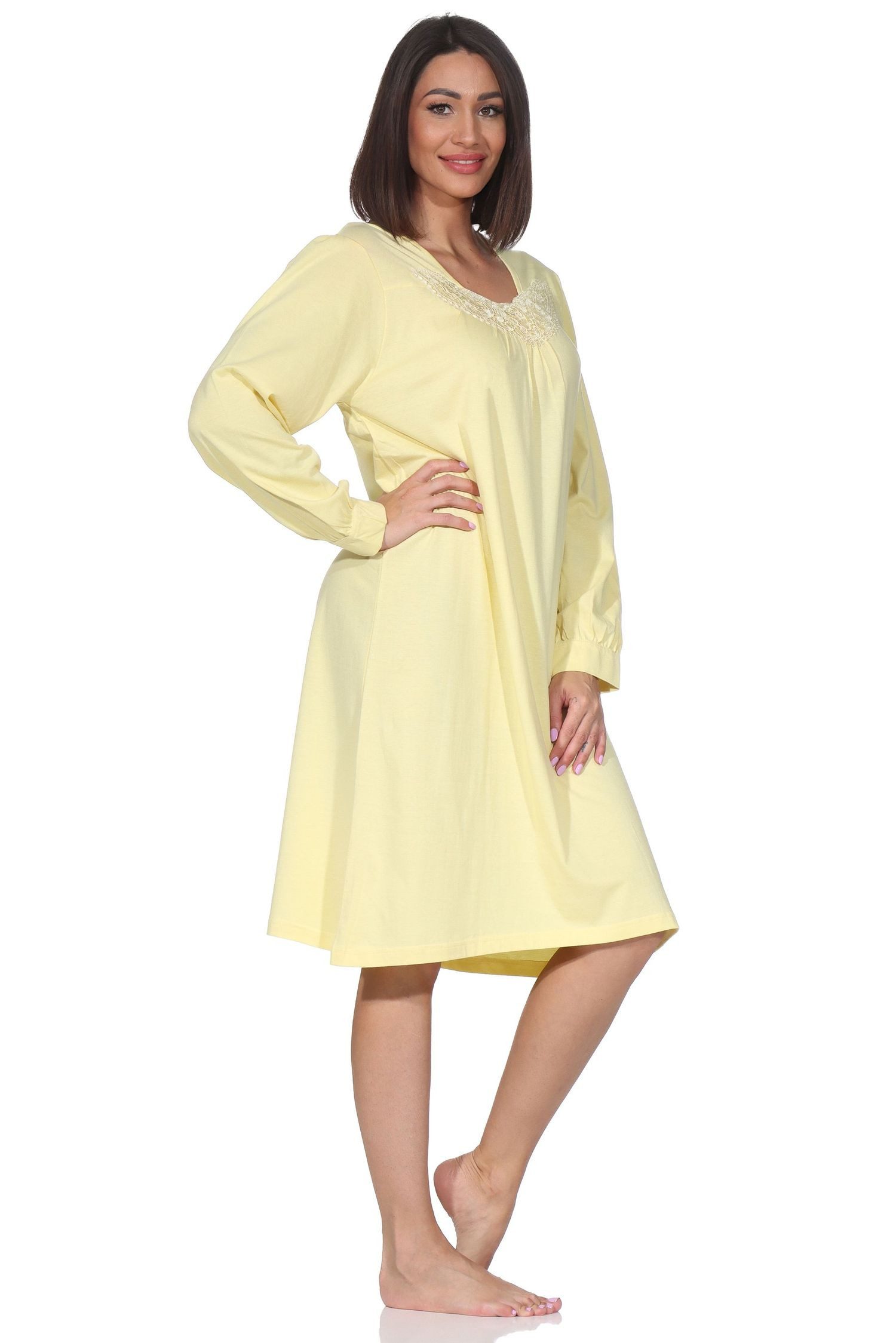 Normann Nachthemd Damen langarm Nachthemd mit Spitze im klassisch fraulichen Design
