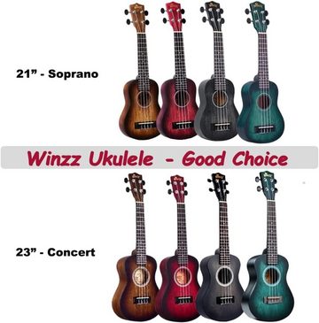 Winzz Konzertgitarre Ukulele Konzert Anfänger Set Einzigartiges Farbdesign, mit Tasche, Mit Einzigartiges Design, AQUILA Saiten, hochwertiger Maschinenkopf