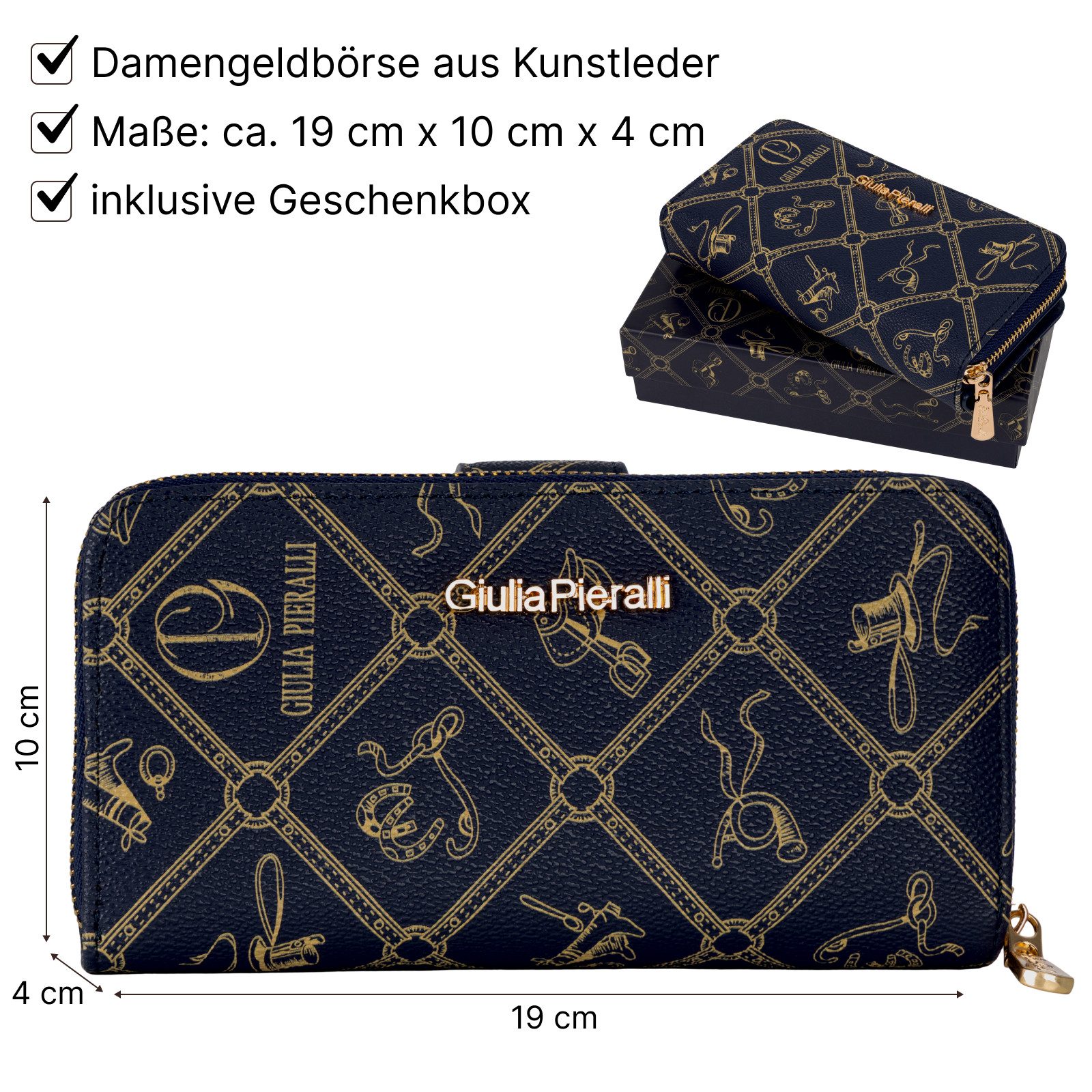 Giulia Pieralli Geldbörse Damen Geldbörse Portemonnaie Giulia Pieralli Kunstleder Geschenkbox XL, Damen Geldbörse klappbar mit Reißverschluss Portemonnaie Geldbeutel