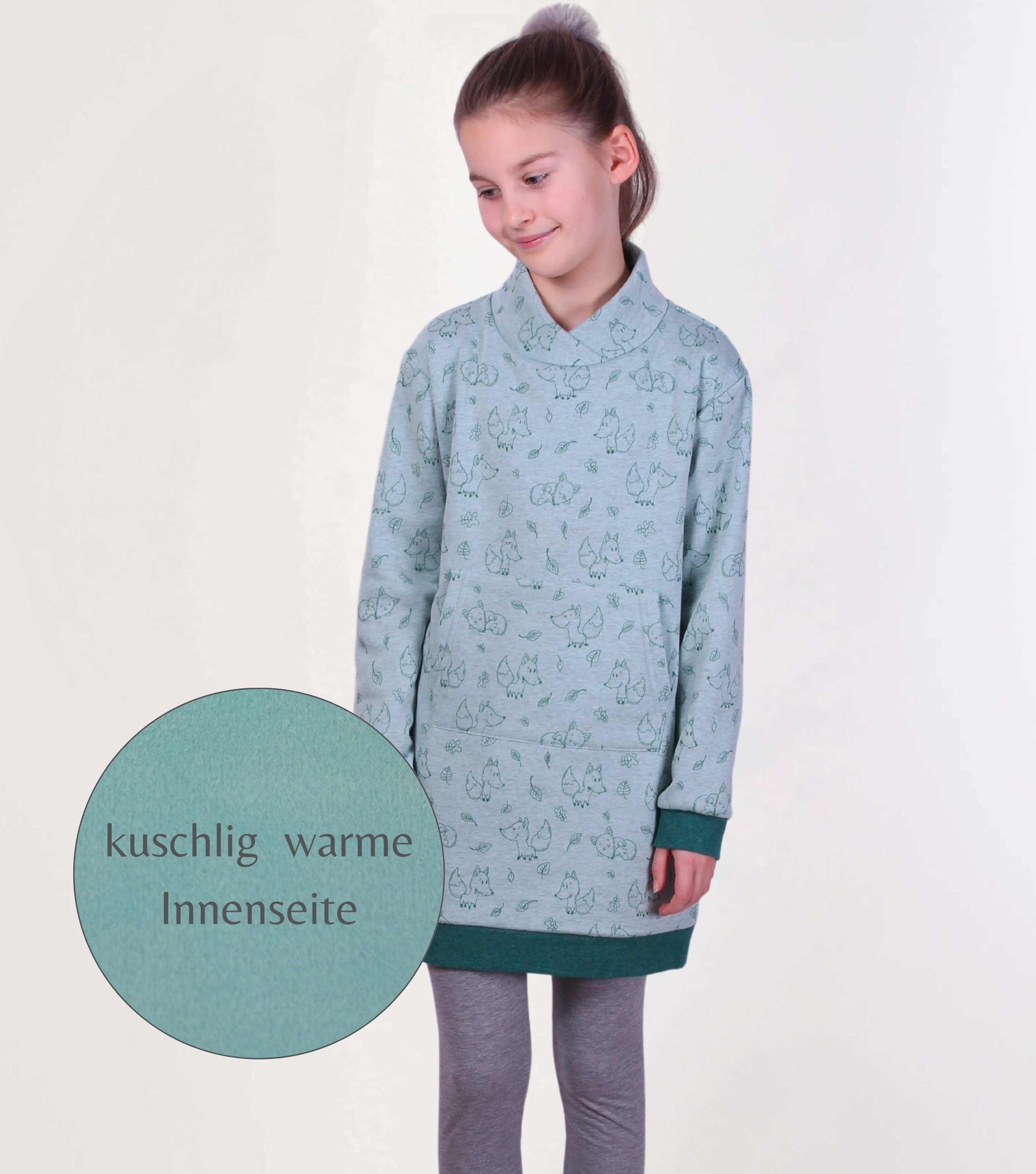 coolismo Sweatkleid Sweatshirt Kleid Thermo coole Mädchen niedlicher Fuchs-Motiv-Print Made in Europa