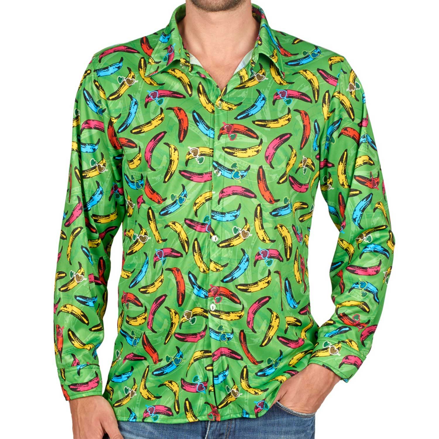 andrea-moden Kostüm Retro Hippie Hemd 'Pop Banana' für Herren, Grün