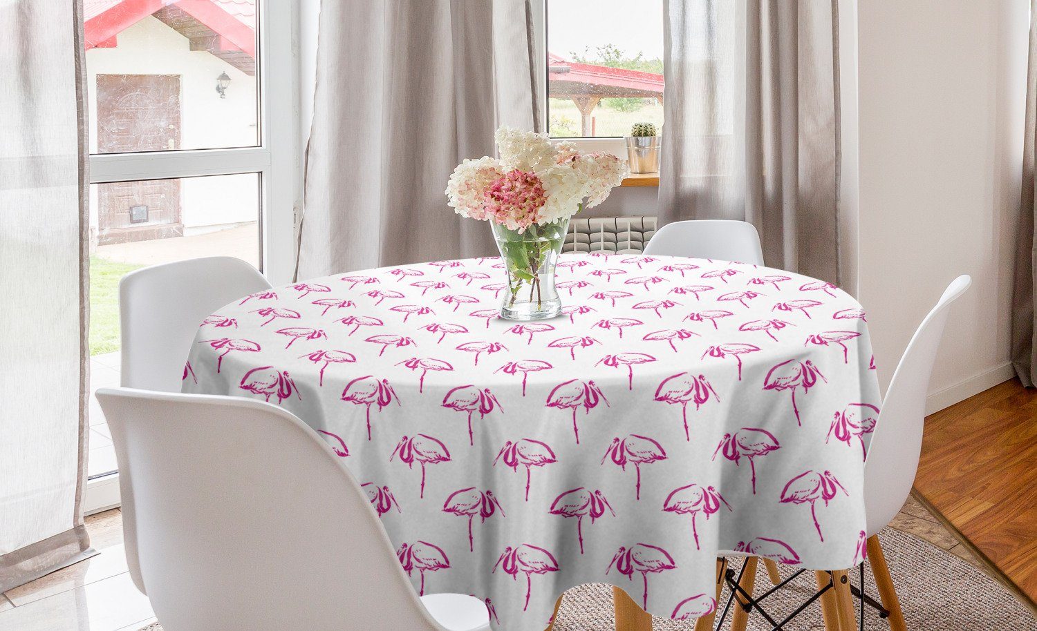 Abakuhaus Tischdecke Kreis Tischdecke Abdeckung für Esszimmer Küche Dekoration, Flamingo Hand gezeichnet Skizzieren Vögel