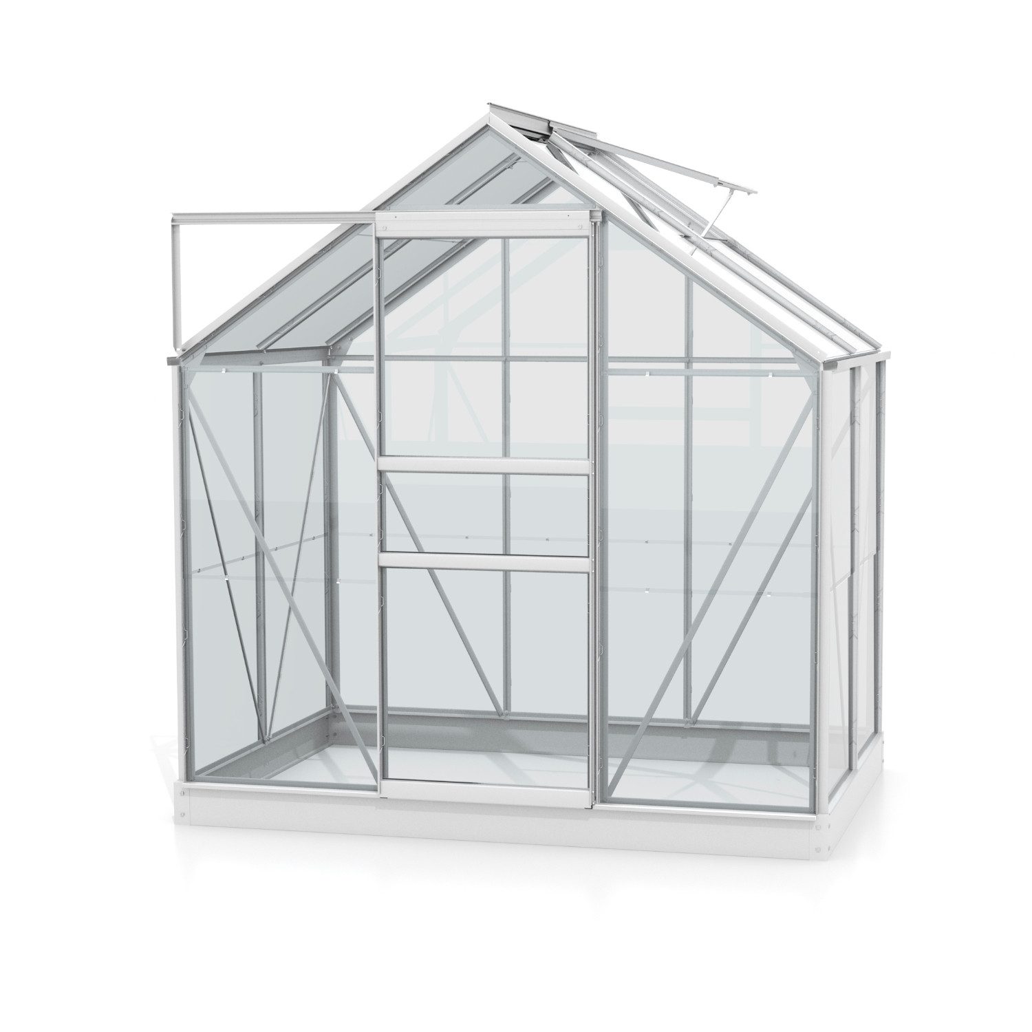Vitavia Gewächshaus Planet 2500, 3,00 mm Wandstärke, inkl. Fundamentbodenrahmen, 3 mm ESG, Schiebetür, inkl. Fundamentbodenrahmen silberfarben