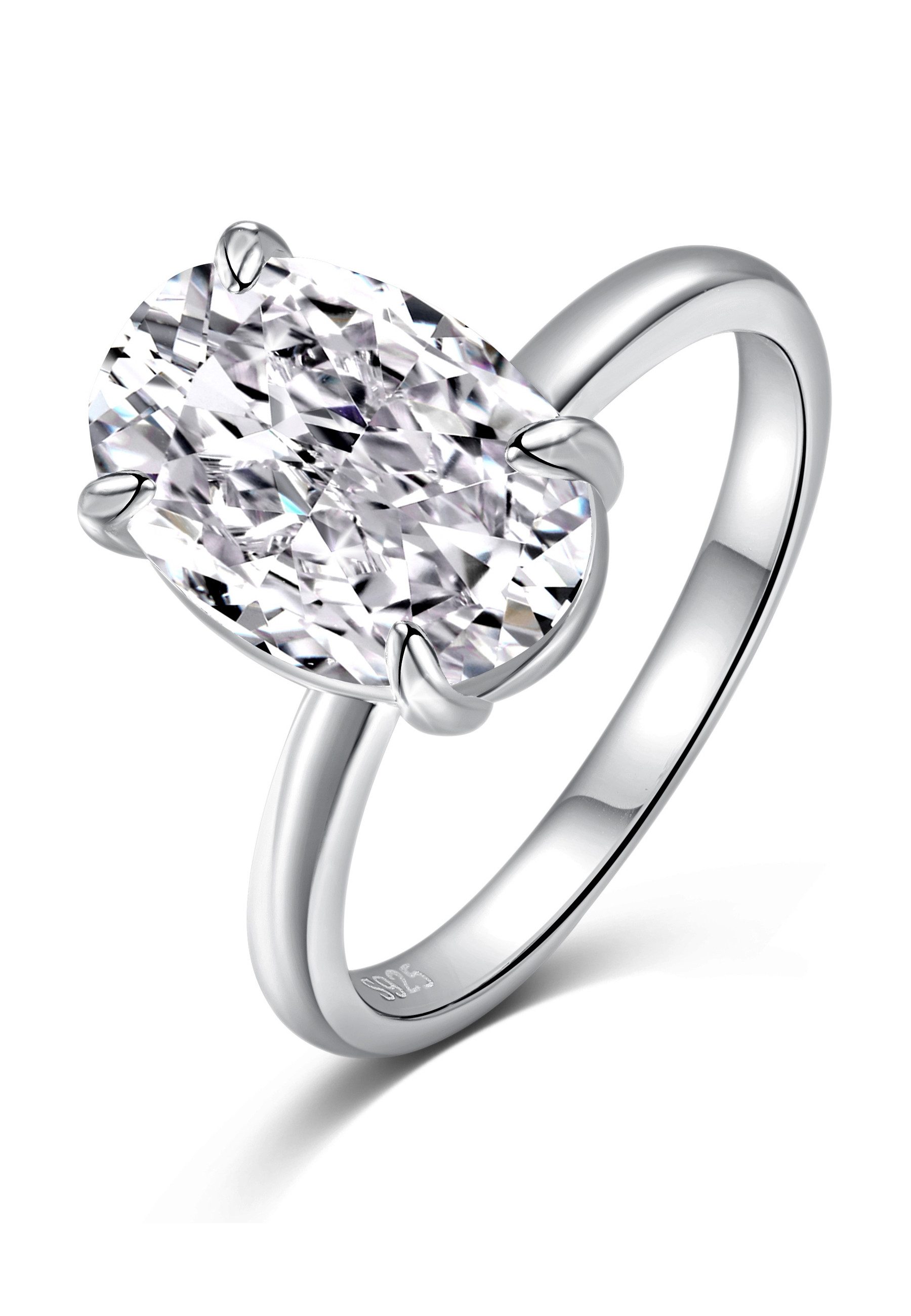 BRELLATO Silberring Damen Cocktailring Großer Zirconia Crystal 925 Echt Sterling Silber (18K Rhodium oder Vergoldet, Vintage Verlobungsring Antragsring Damenring, 1-tlg., Crushed Ice Kristall Ring, mit einem Großen Funkelnden Zirkonia), Bling Schmuck Engagement Statement-Ring, Steine: Diamant-Weiss