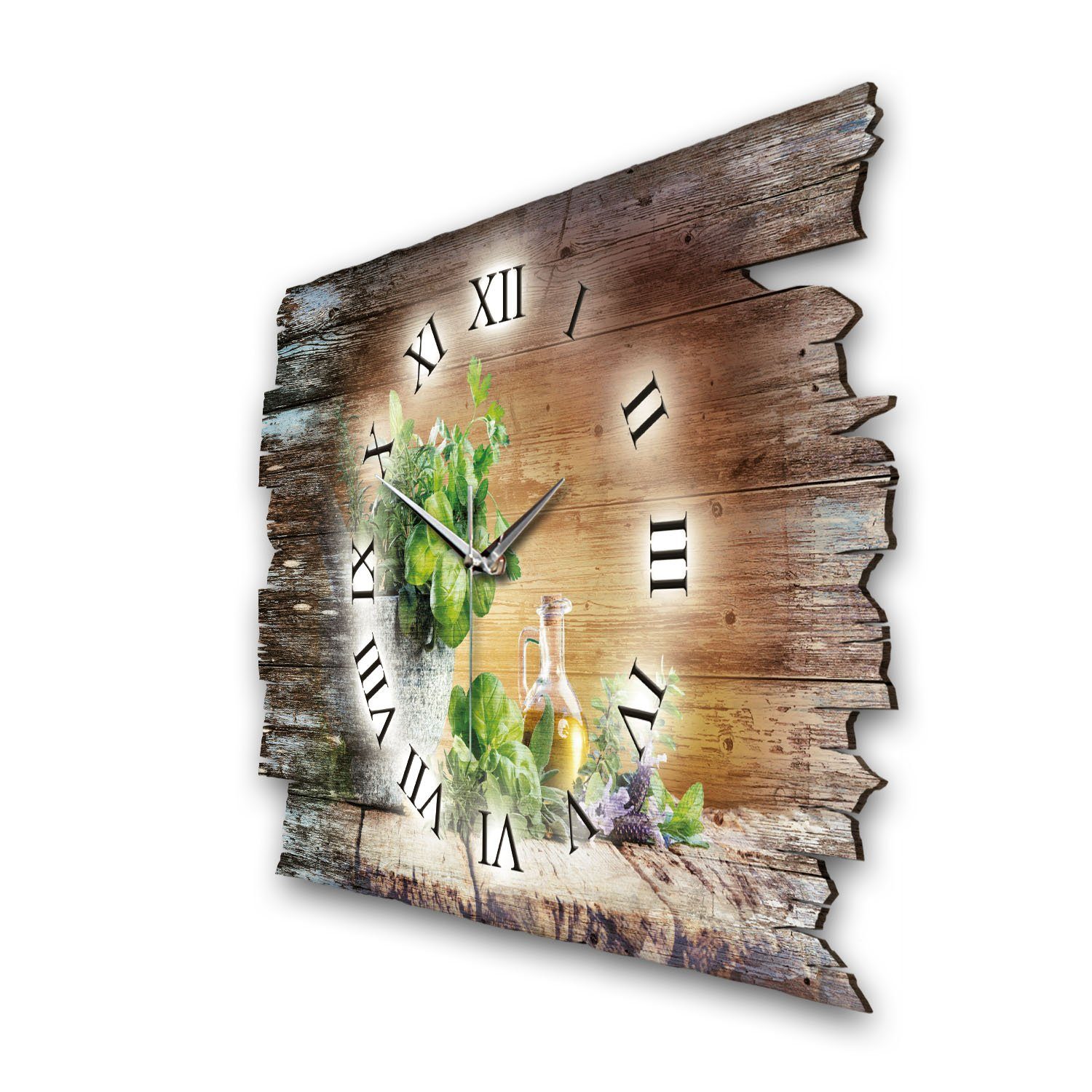 Kreative Feder Funkwanduhr Design-Wanduhr „Frische Kräuter“ aus Holz (ohne günstig online kaufen
