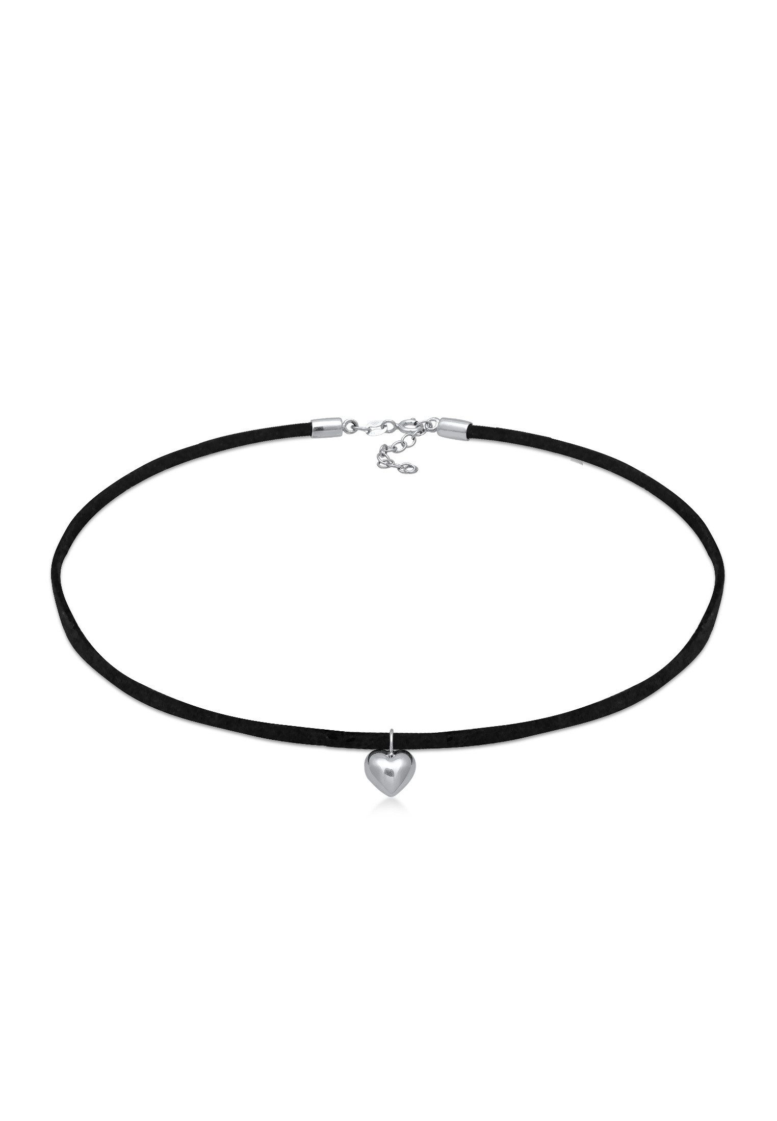 Elli Choker Lederkette synthetisch Herz Anhänger 925 silber